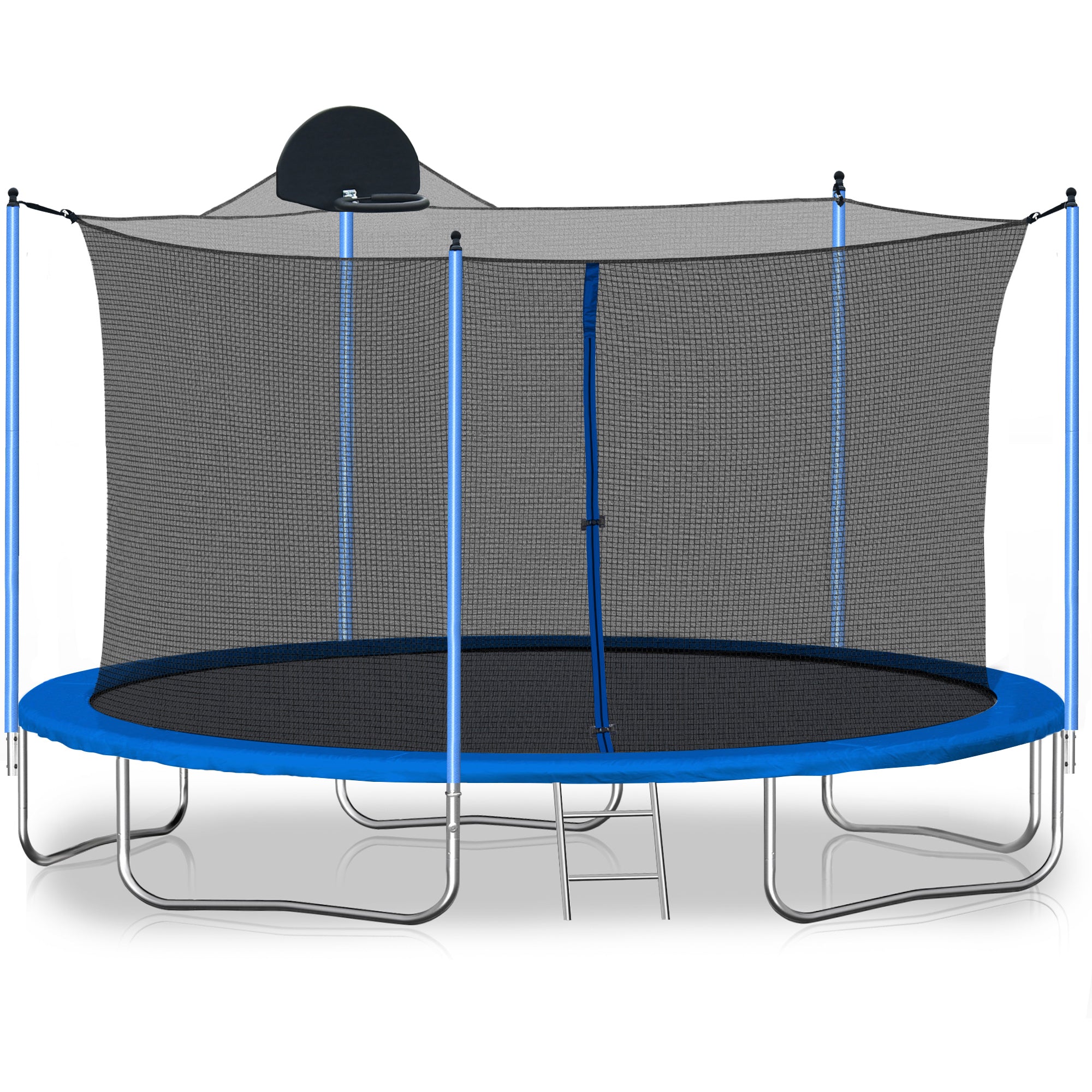Trampoline de 12 pieds pour adultes et enfants avec panier de basket, trampolines d'extérieur avec échelle et filet de sécurité pour enfants et adultes