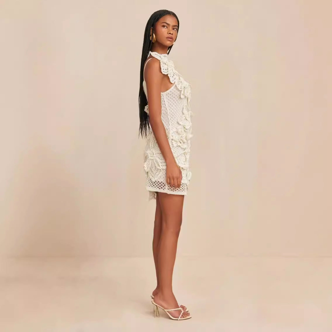 Nouvelle robe fleurie 3D à col suspendu pour les vacances