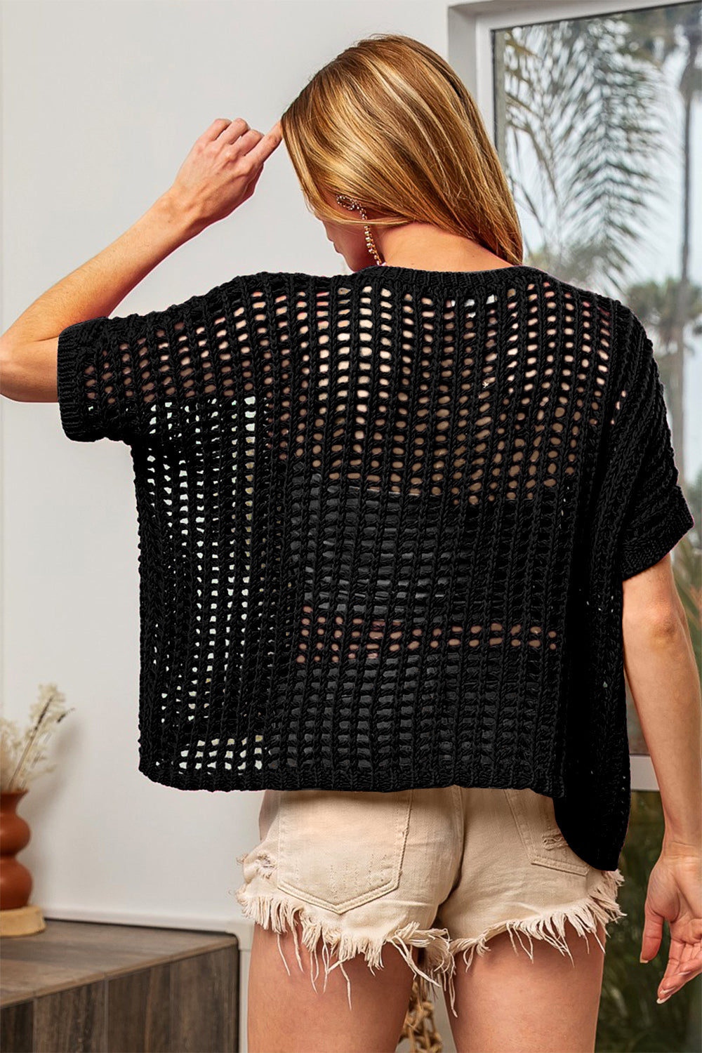 BiBi - Cache-maillot en tricot à manches courtes et découpes ajourées