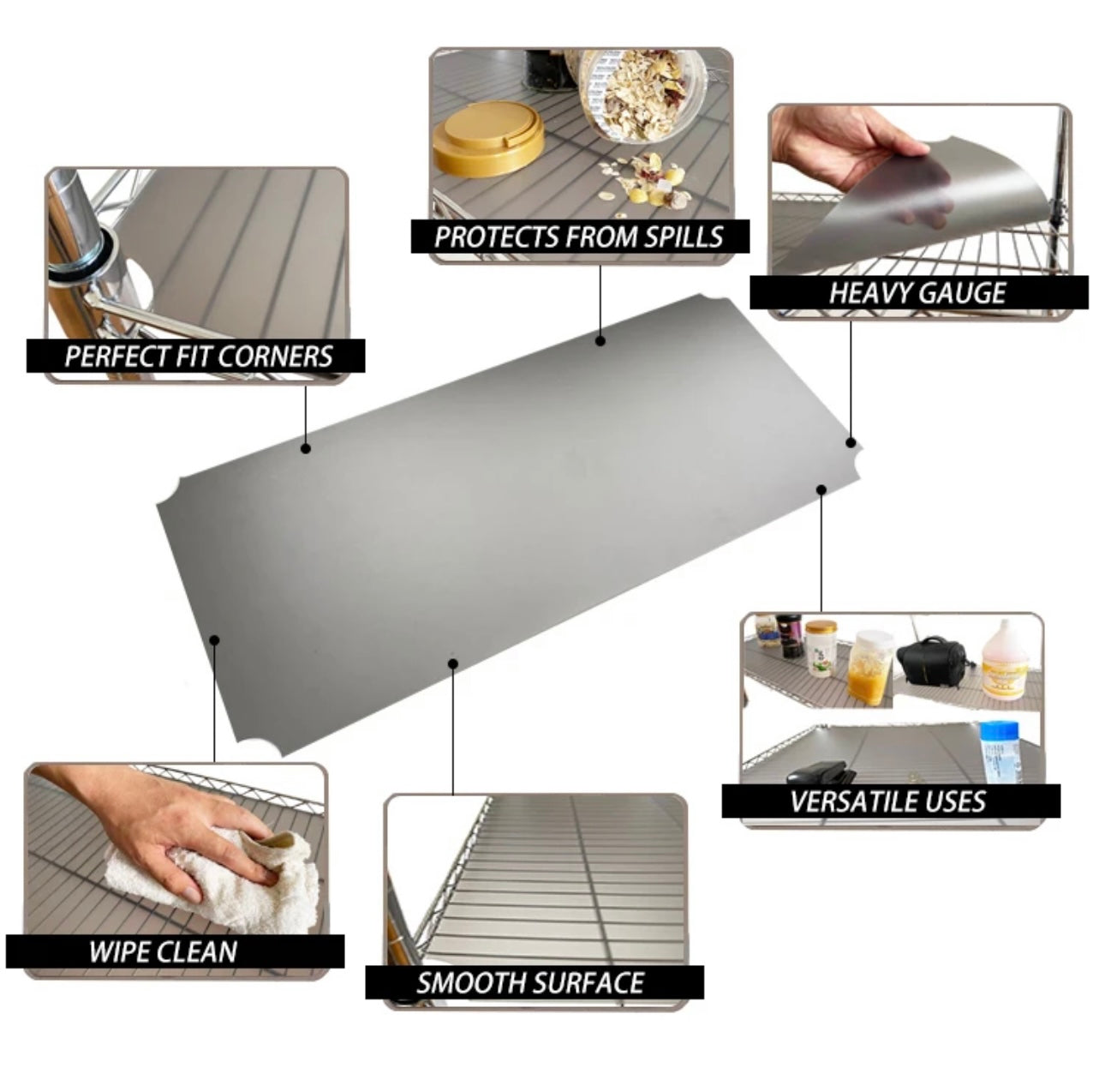 Revêtement d'étagère/tiroir en fil de fer gris PP en plastique