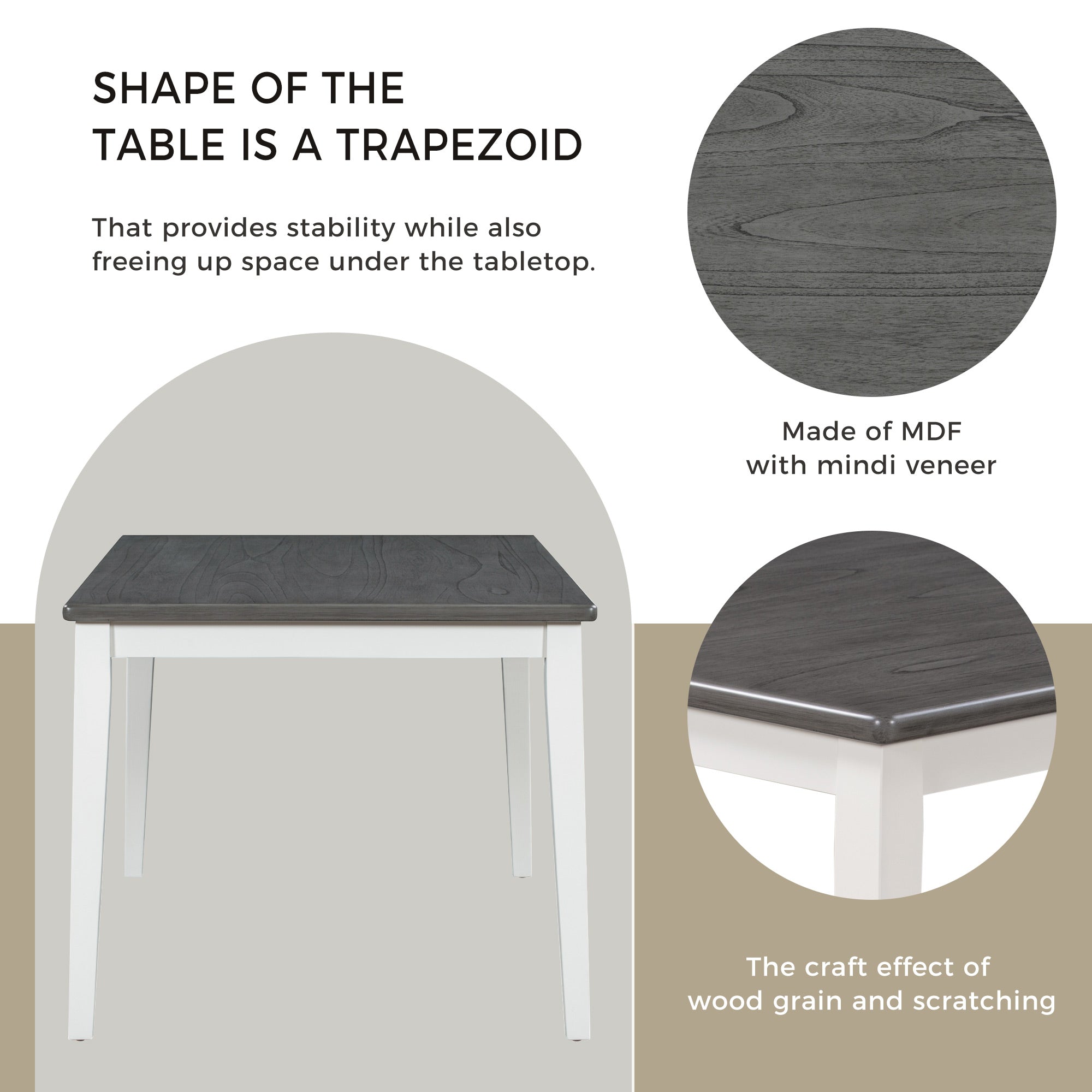 Ensemble de salle à manger TREXM de style classique et traditionnel, 6 pièces, comprenant une table à manger, 4 chaises rembourrées et un banc (blanc et gris)