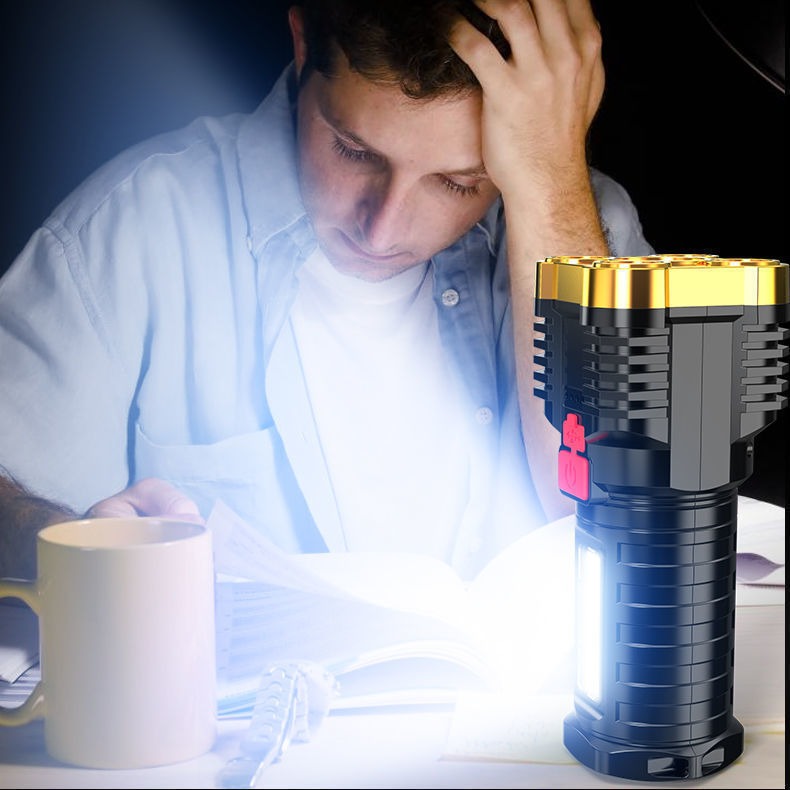 Lampe de poche à 5 LED, puissante, portable, pour l'extérieur, éclairage latéral, lampe de travail, rechargeable par USB