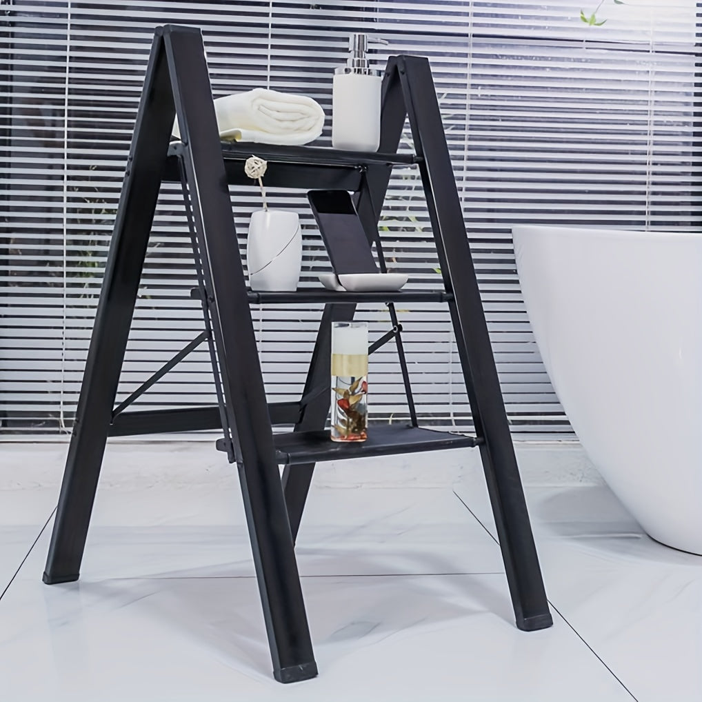 Échelle pliante légère en aluminium à 3 marches, large pédale antidérapante, capacité de 136 kg, pour la maison et le bureau, portable, noire