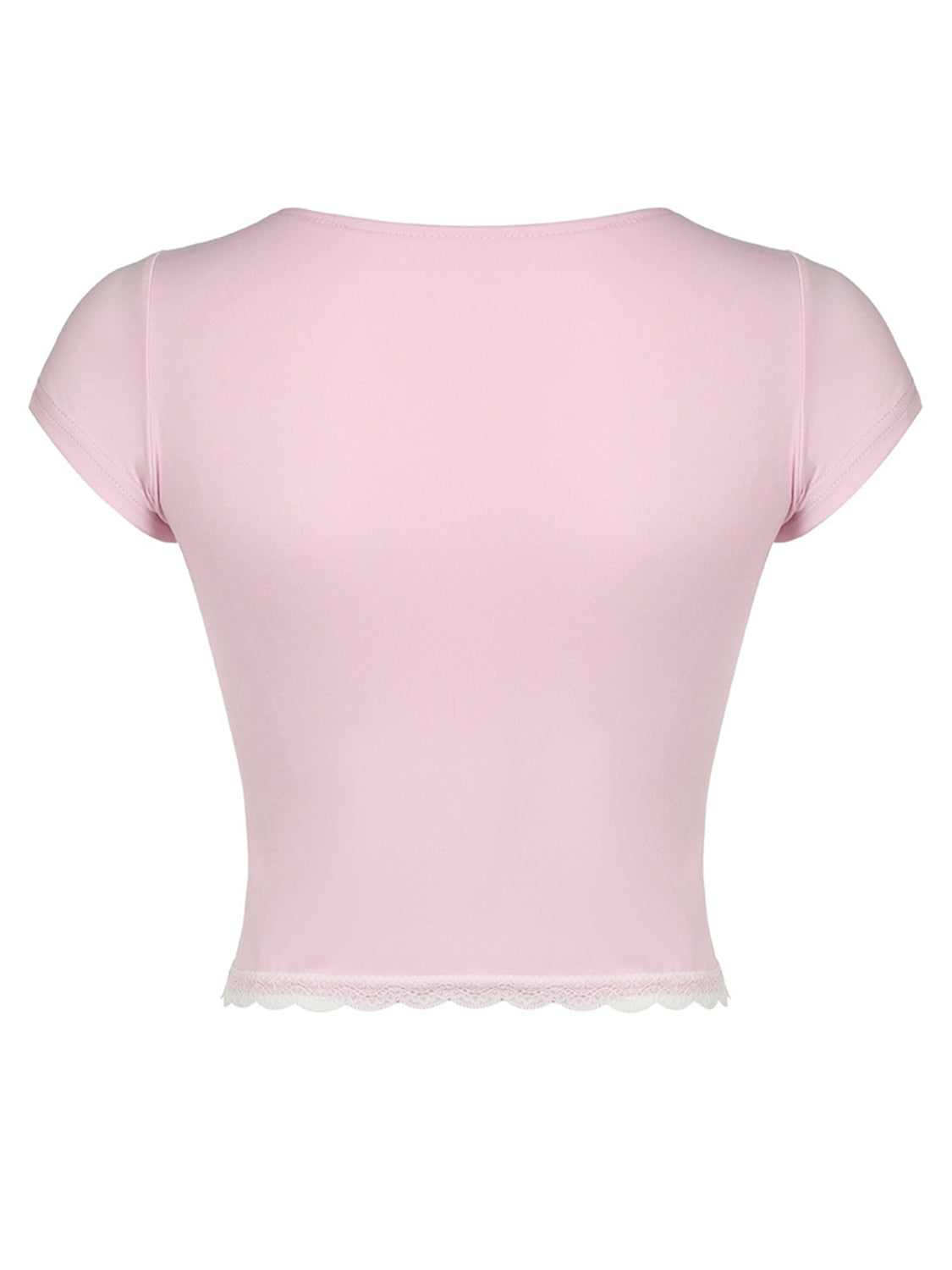 T-shirt à manches courtes et col en cœur avec détails en dentelle
