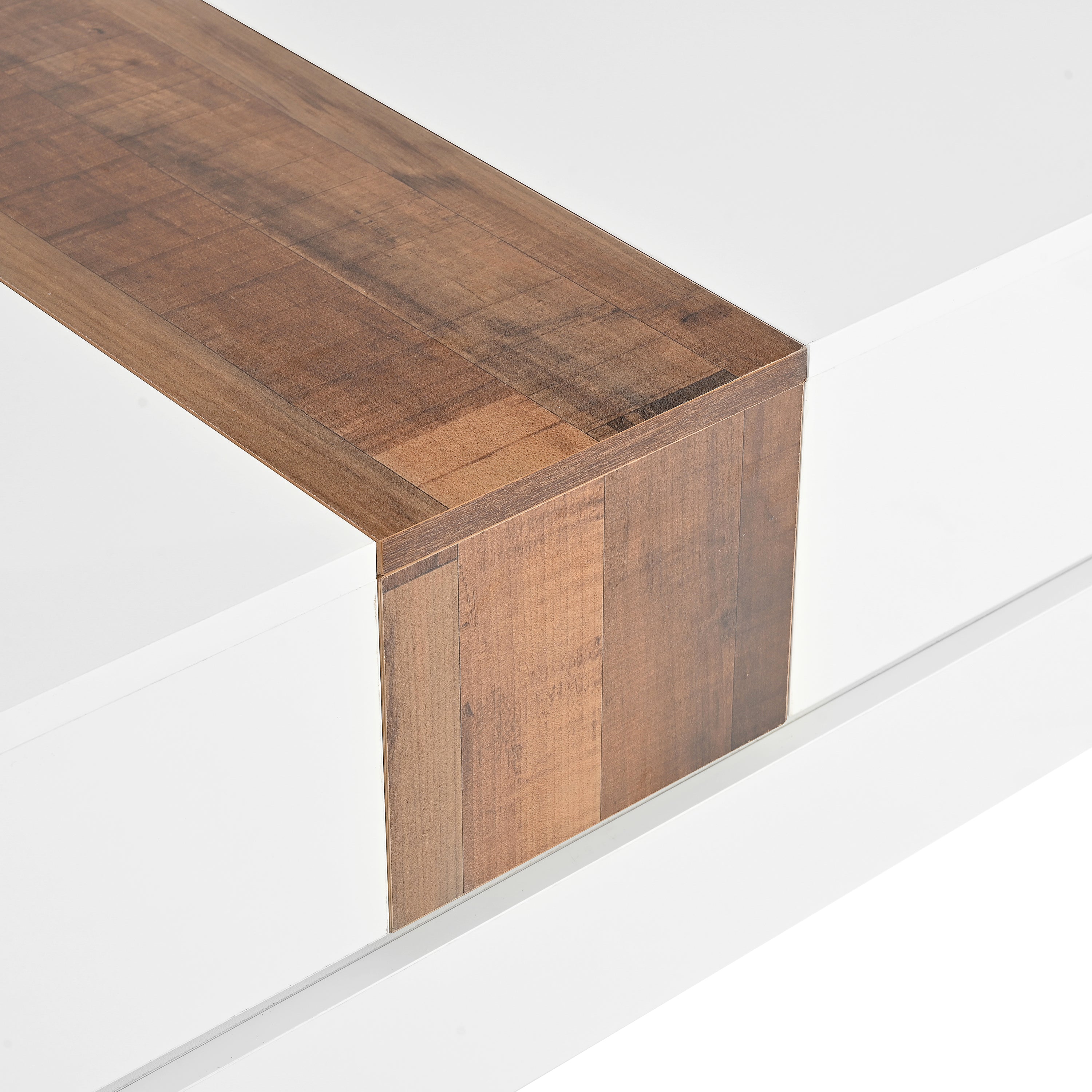 ON-TRANS 31,4 pouces x 31,4 pouces avec plateau coulissant, table centrale haute brillance, espace de rangement caché blanc