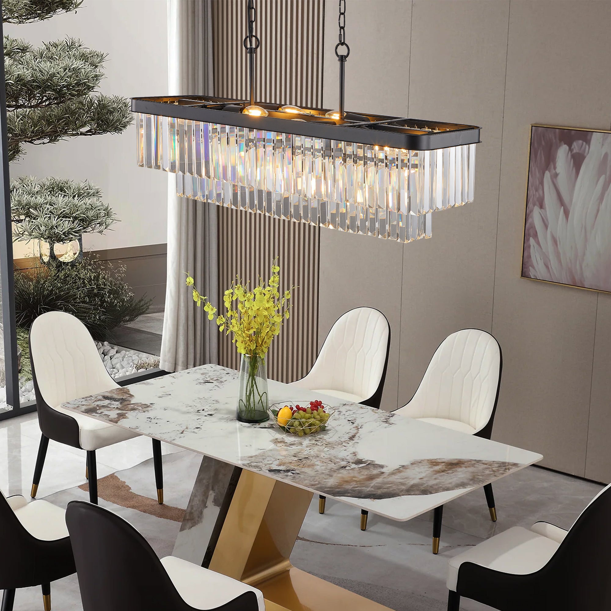 Chandeliers,Rectangular Crystal Chandelier Adjustable,E12 Modern Industrial Crystal Lights (Bulb Not Included)