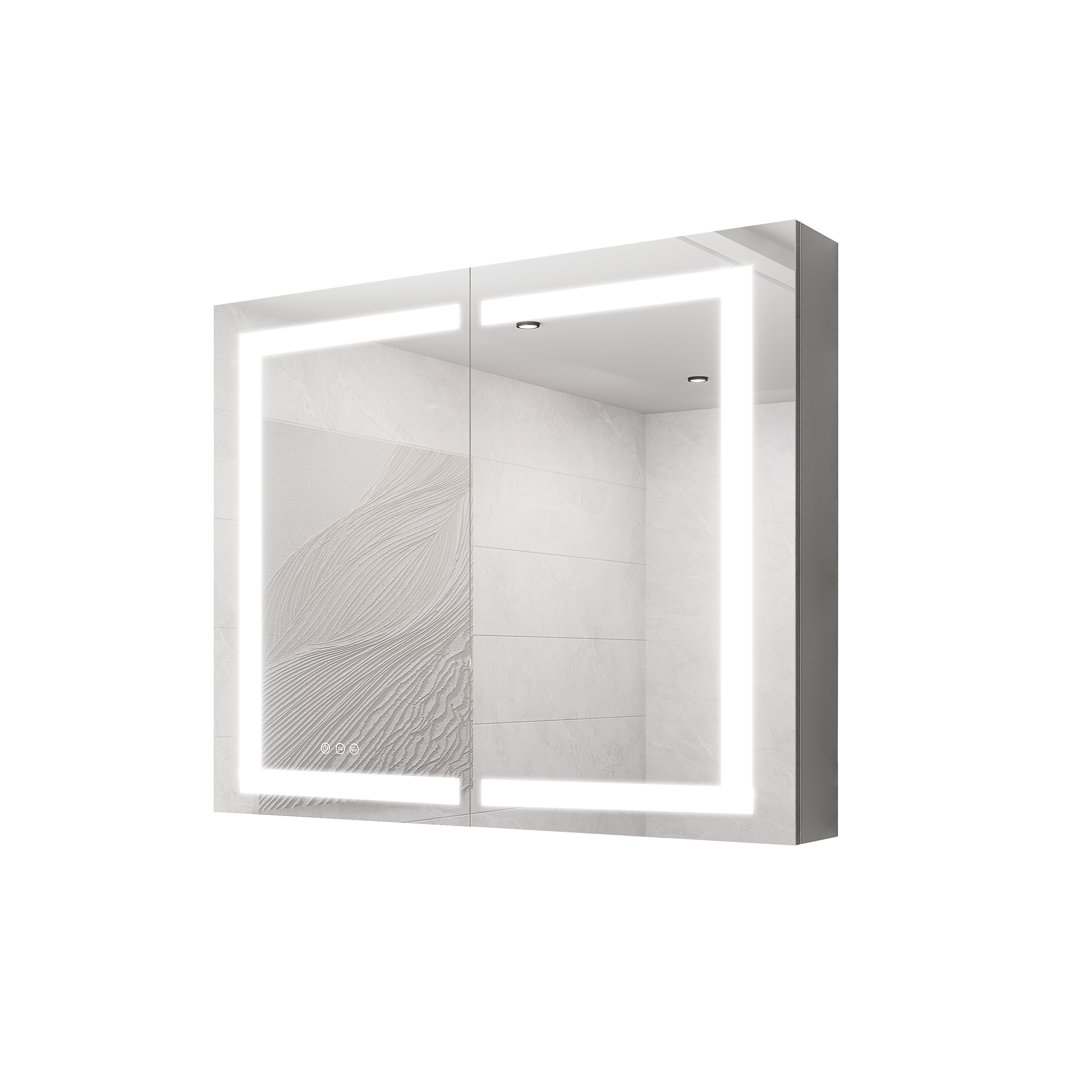 Armoire à pharmacie 36 x 30 pouces avec miroir de courtoisie à LED, antibuée, encastrée ou en saillie, étanche, à intensité variable, en aluminium, avec éclairage 3000 K ~ 6000 K, double porte et interrupteur tactile.