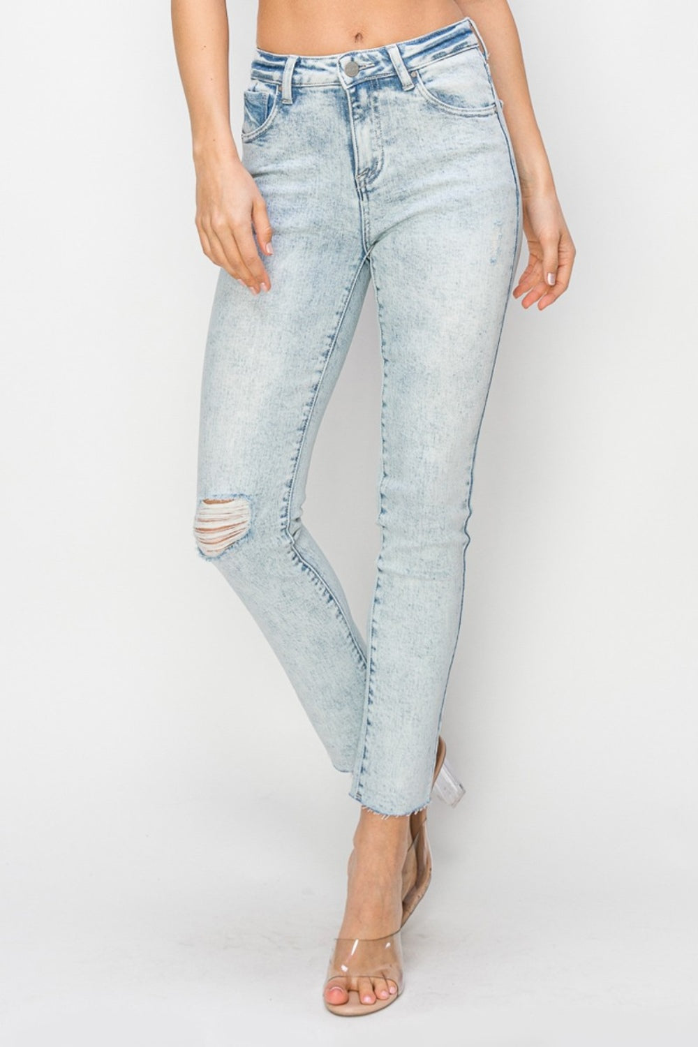 Jean skinny taille haute effet vieilli Risen