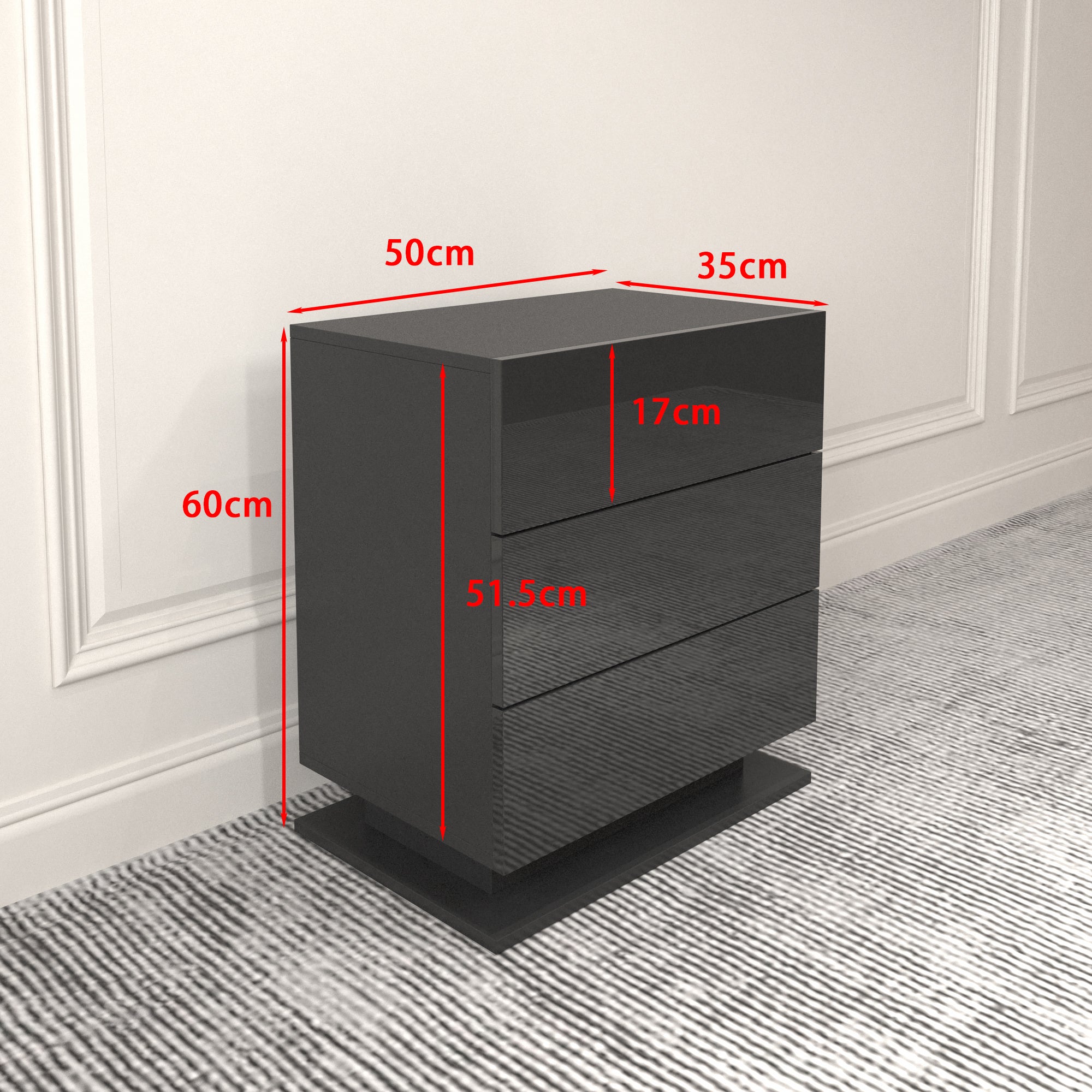 Table de chevet avec 3 tiroirs de rangement, lumières LED, table d'appoint pour chambre à coucher