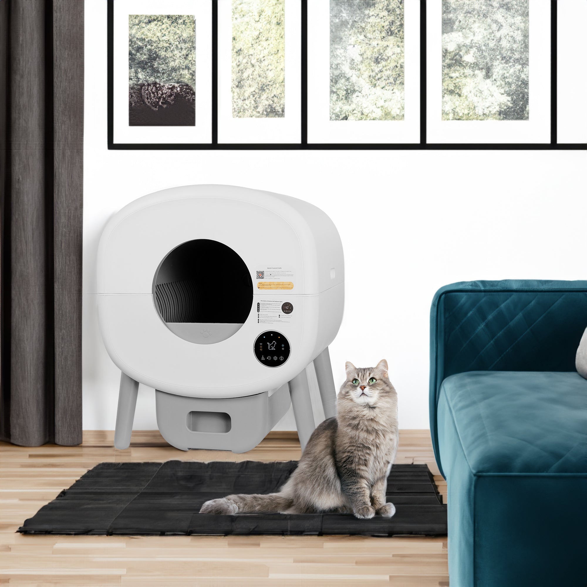 Bac à litière automatique intelligent pour chat, grande capacité, autonettoyant, avec fonction infrarouge/gravité/lumière ambiante (modèle B)