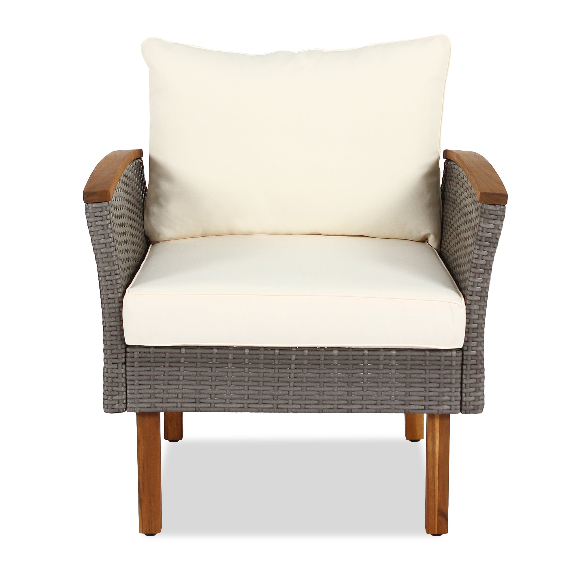 Ensemble de meubles de patio en rotin 9 pièces avec pieds en bois d'acacia et ensemble de canapé de table, table basse coussin lavable beige