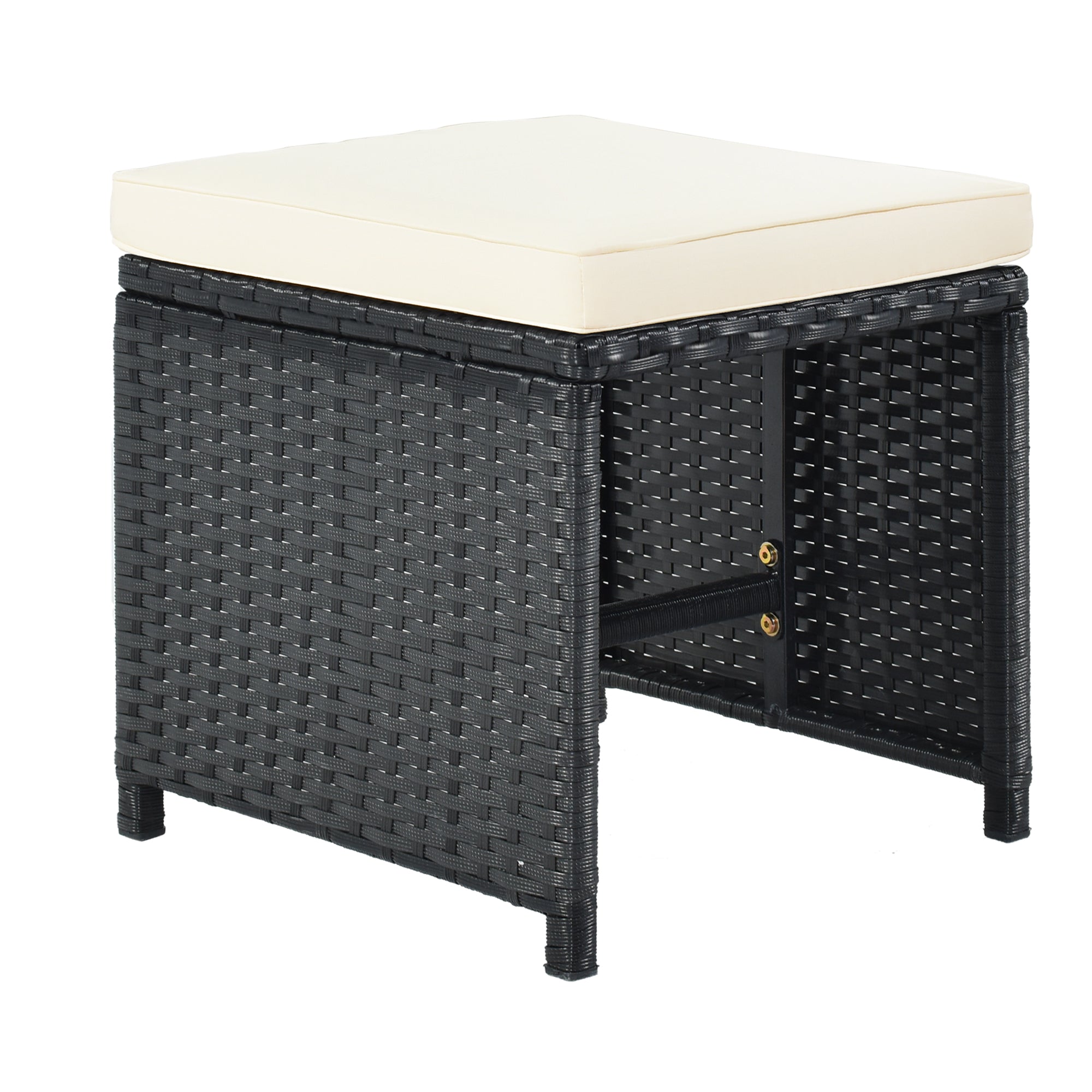 Ensemble de salle à manger TOPMAX Patio en osier PE toutes saisons avec plateau en bois pour 8 personnes, rotin noir et coussin beige (9 pièces)