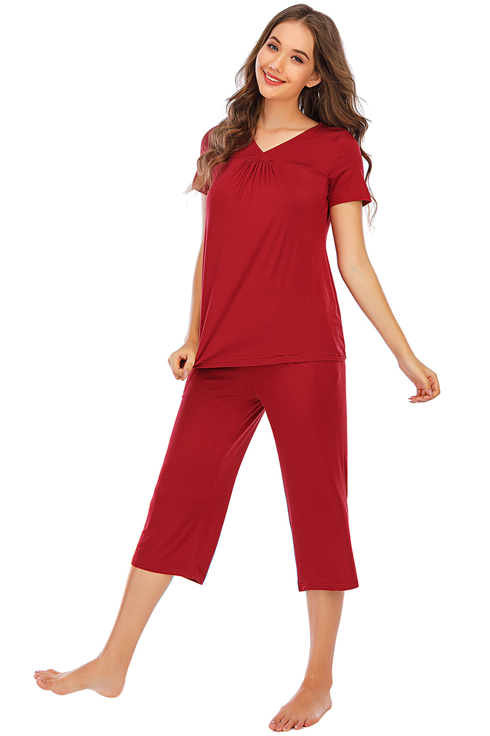 Ensemble de détente haut à manches courtes et pantalon à col en V