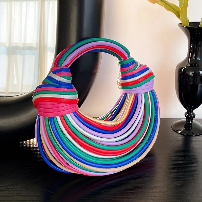 Sac à main de luxe en forme de nouilles arc-en-ciel colorées pour femme, fourre-tout, pochette, sac de soirée, sac fourre-tout ...