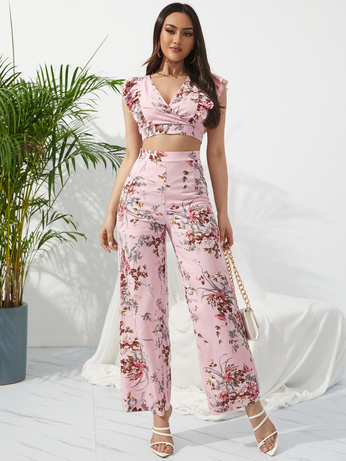 Ensemble haut à manches courtes et pantalon à imprimé surplis