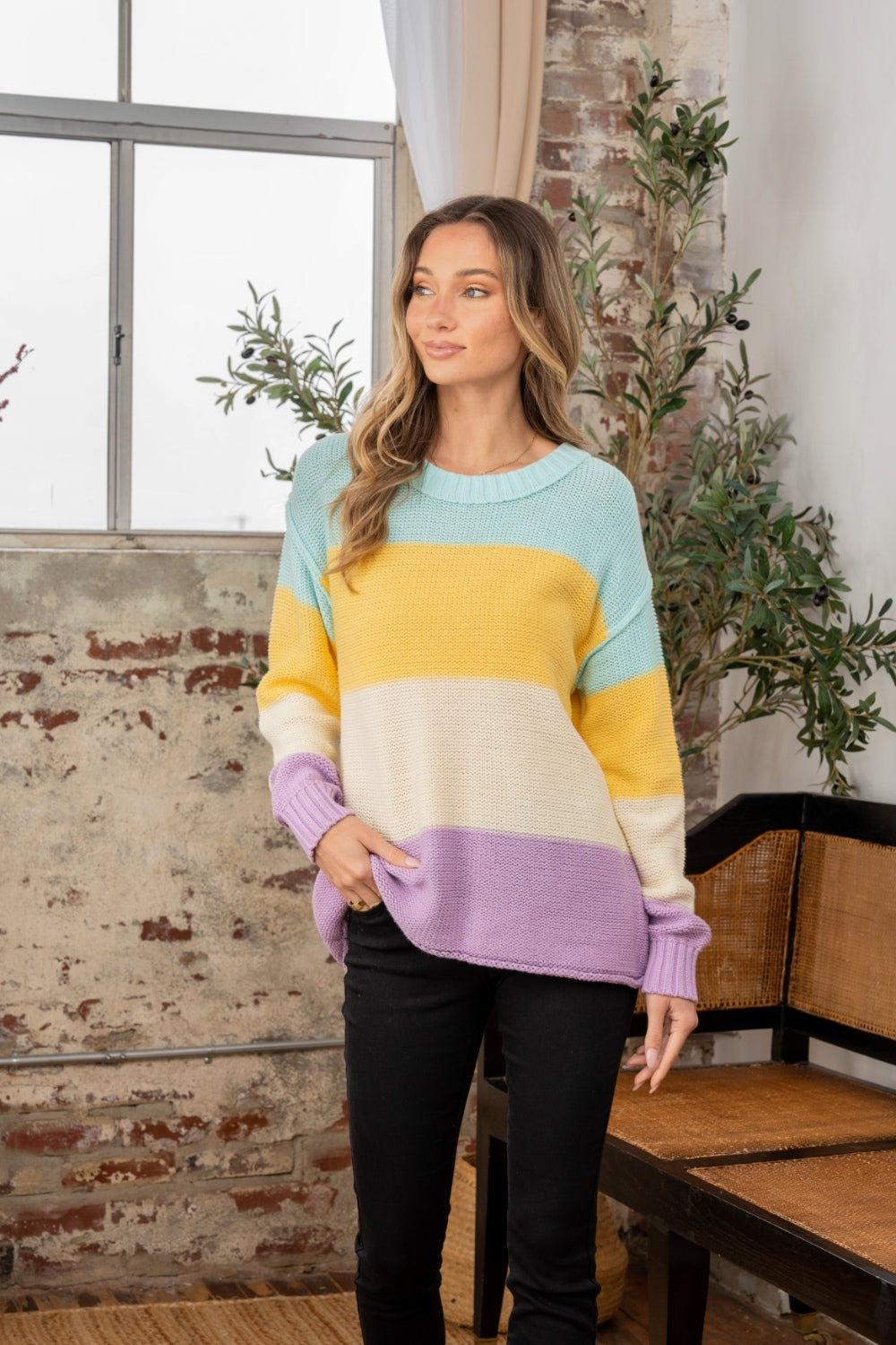Pull à coutures apparentes et blocs de couleurs, taille réelle, Sew In Love