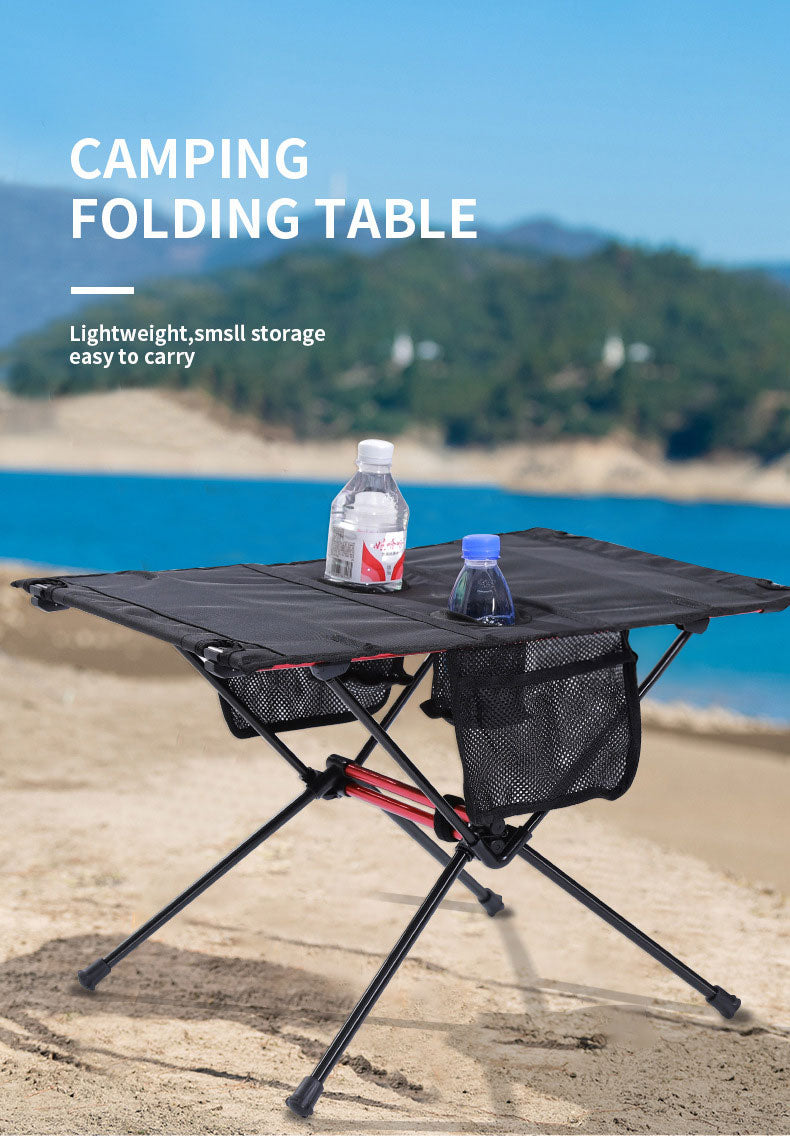 Table pliante ultra légère pour camping en plein air, camping-car, barbecue portable, pique-nique, trou pour tasse, sac pour téléphone portable, petite table