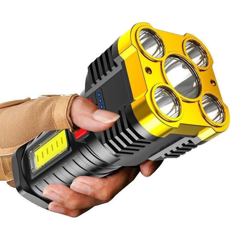 Lampe de poche à 5 LED, puissante, portable, pour l'extérieur, éclairage latéral, lampe de travail, rechargeable par USB