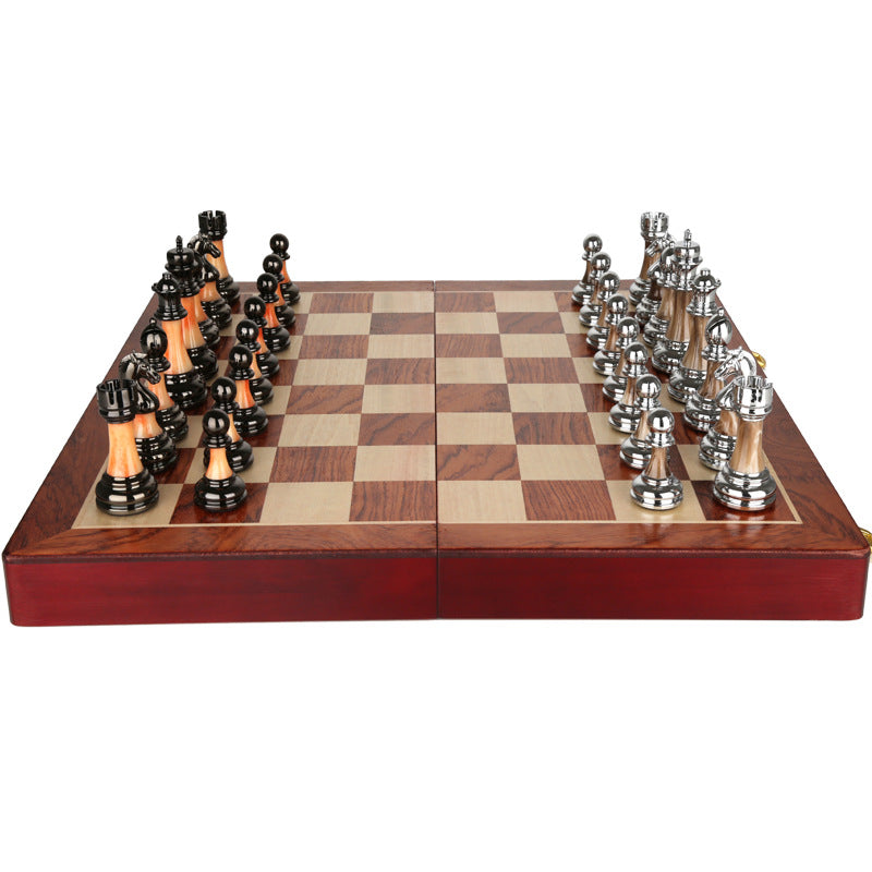 Solid wood folding chessboard imitation jade chess pieces Western chess retro European ornaments