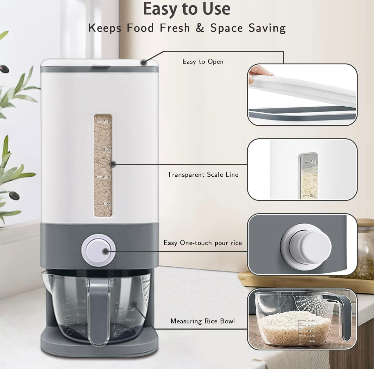 Distributeur de riz en plastique Sidas