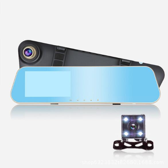 Caméra DVR de voiture Full HD 1080p, rétroviseur automatique de 4,3 pouces, enregistreur vidéo numérique, double objectif