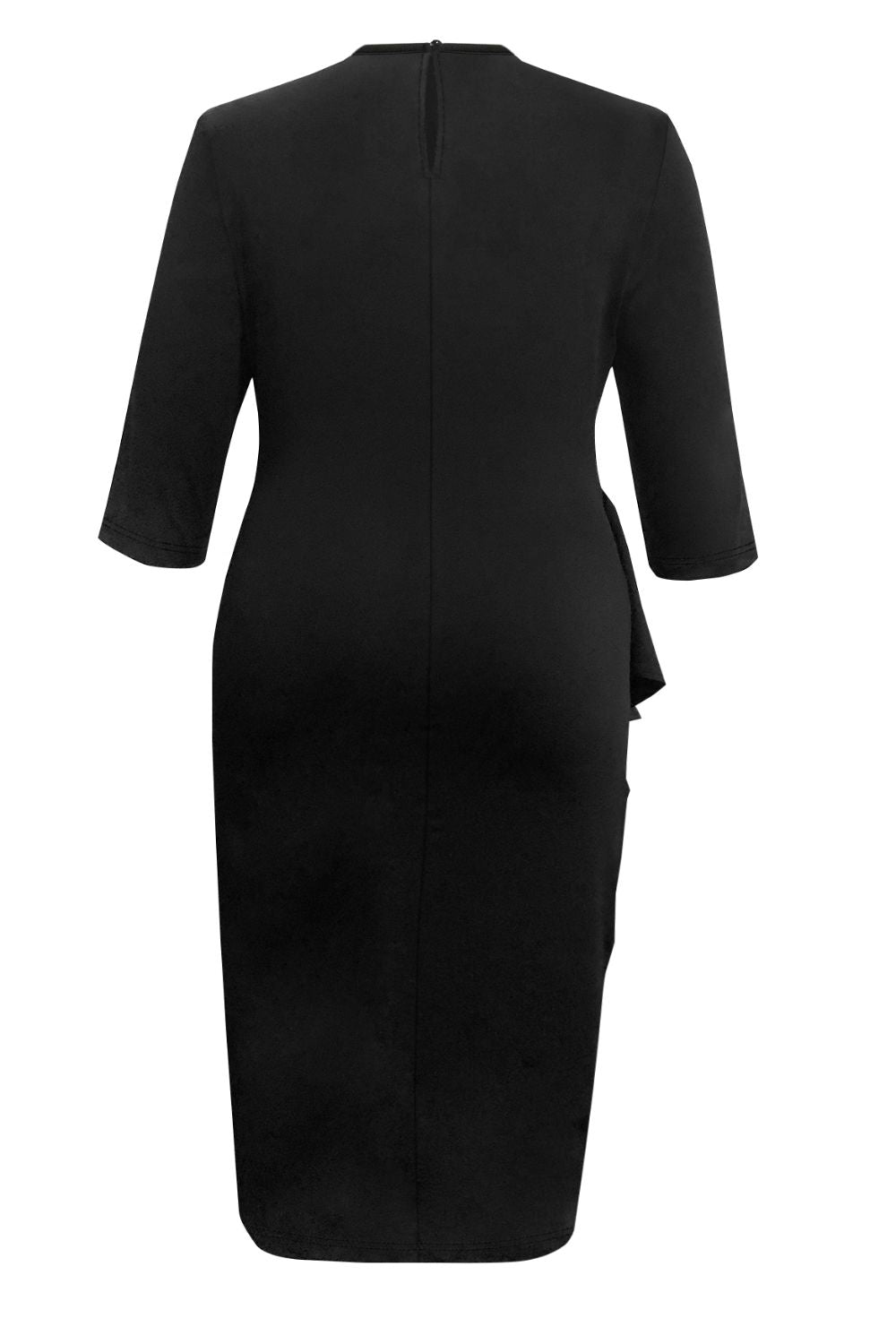 Robe grande taille à volants, col rond et manches longues