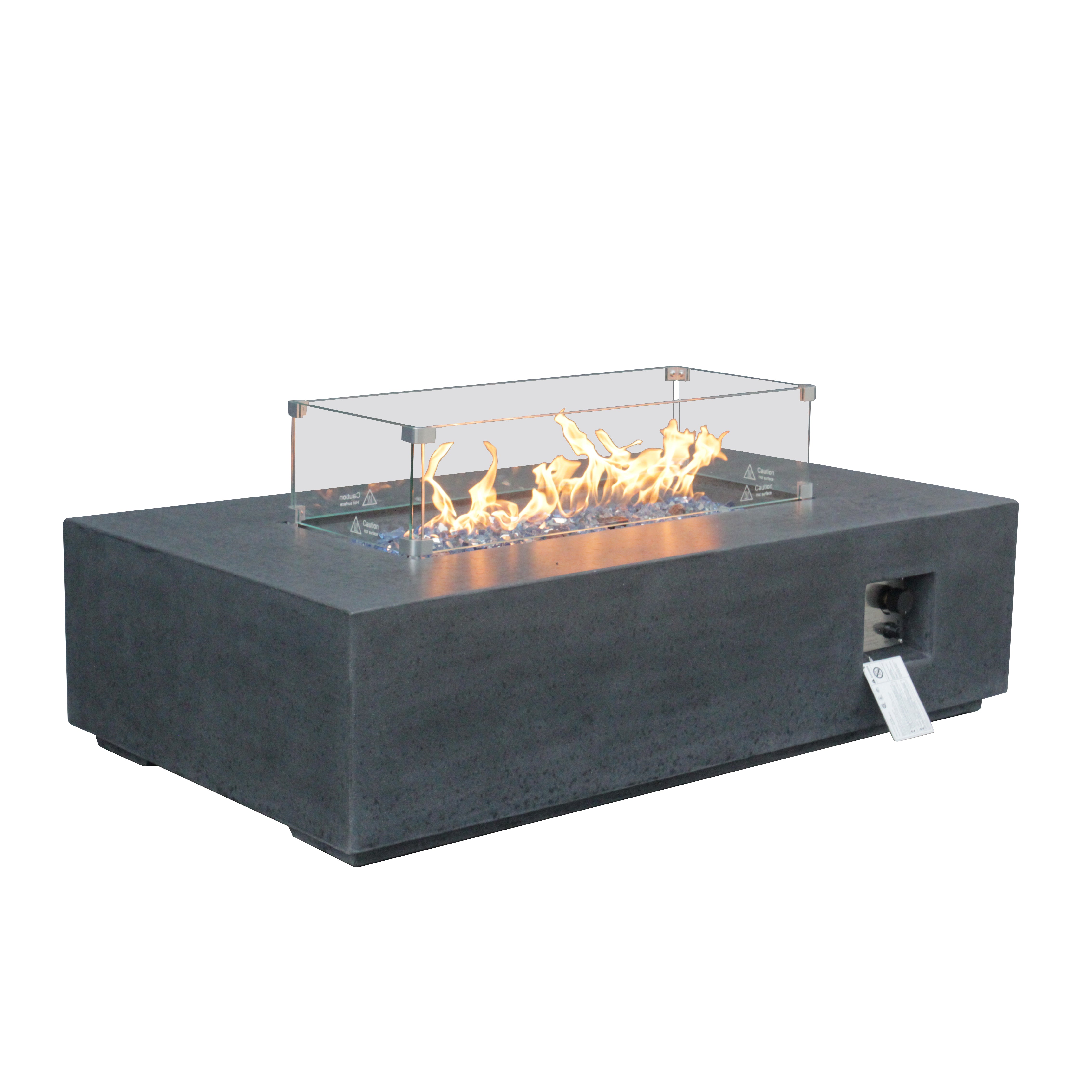 Table de foyer rectangulaire au gaz propane en béton pour l'extérieur de 52 pouces de couleur gris foncé