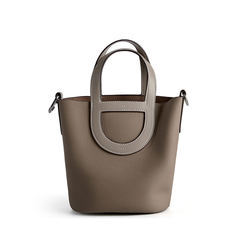 Sac seau en cuir véritable pour femme, sacoche à bandoulière en cuir de vachette avec couche supérieure et nez de cochon