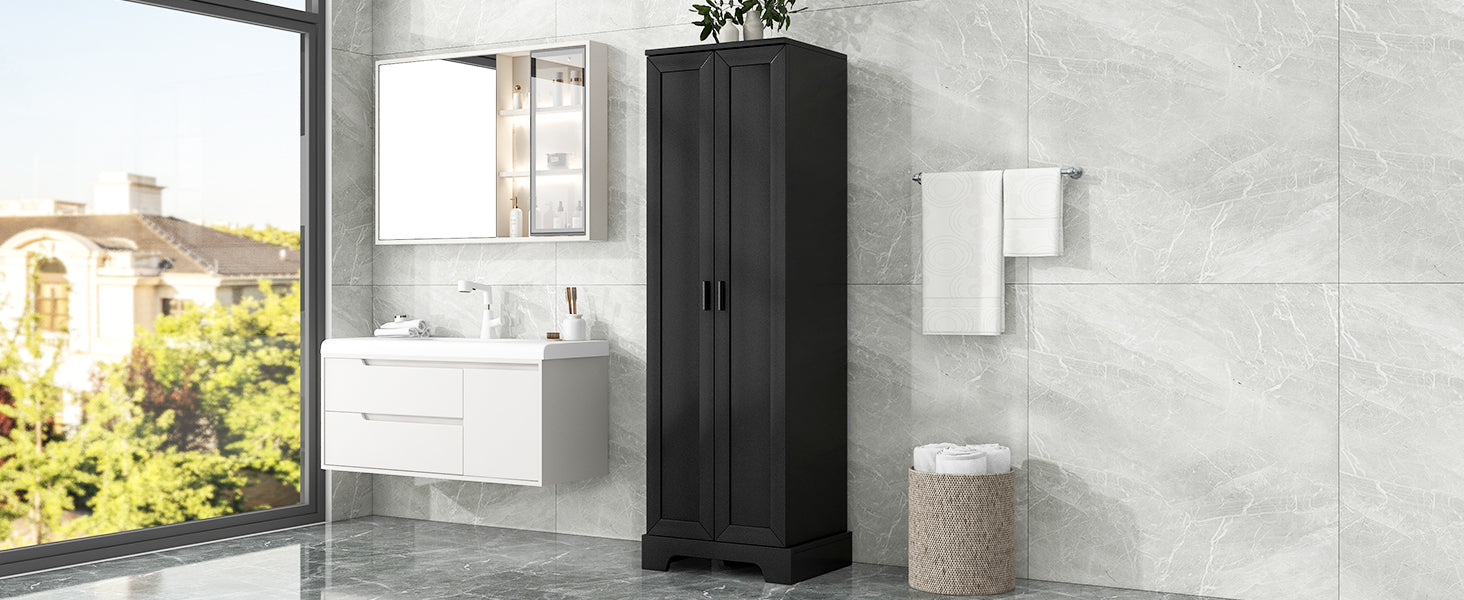 Meuble de rangement à deux portes pour salle de bain et bureau, étagère réglable, panneau MDF, noir
