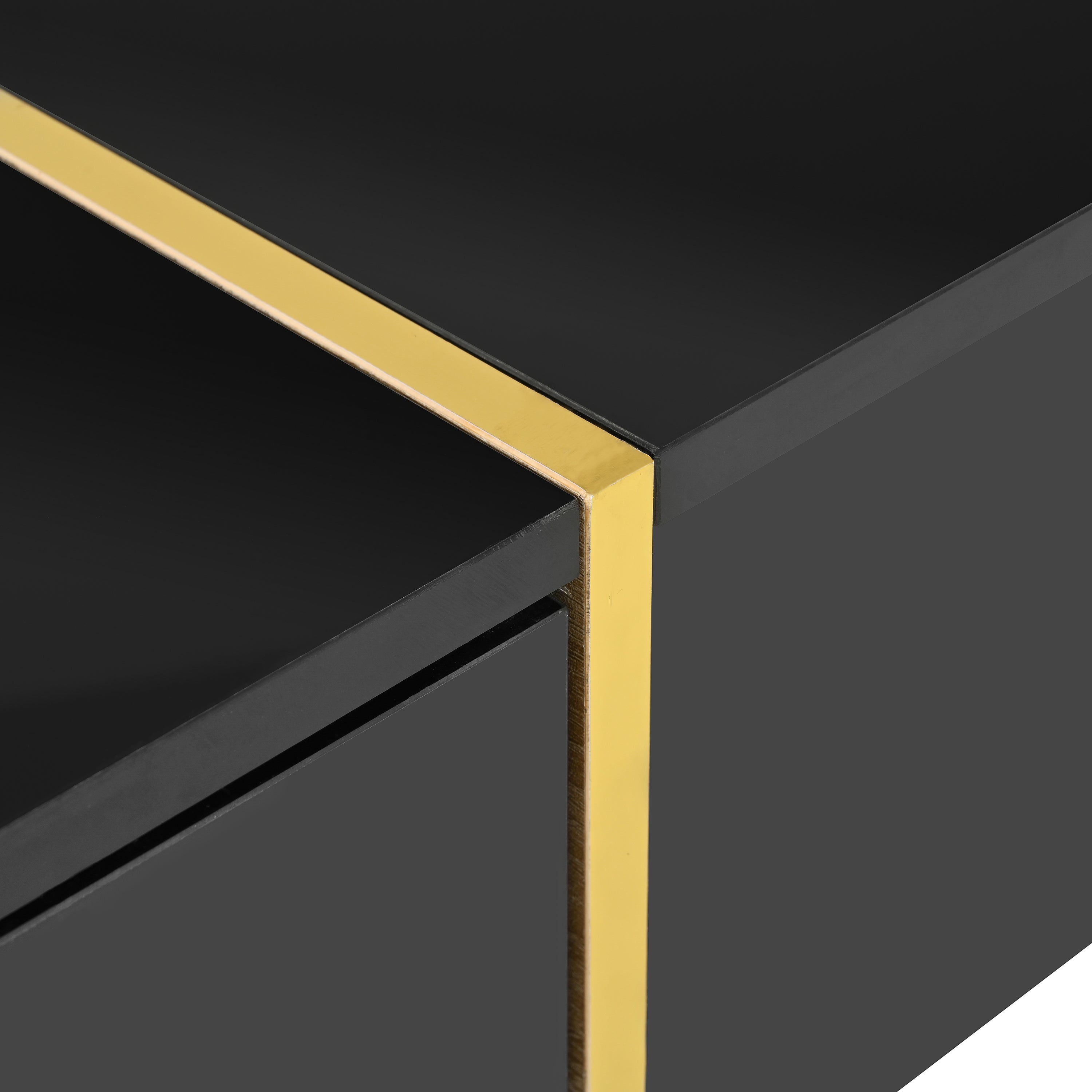 Table de canapé rectangulaire multifonctionnelle ON-TRANS 47,2 pouces x 31,4 pouces avec 2 tiroirs et table centrale à pieds en grain de bois doré, noir