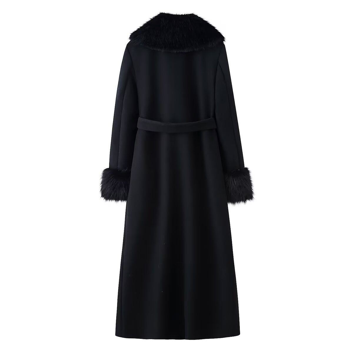 Collar breasted woolen collar long coat