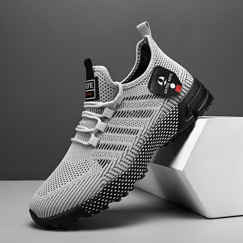 Chaussures de sport britanniques en maille légère et simple, couleur unie, refroidies par air, pour hommes, semelle épaisse, chaussures de course respirantes tissées