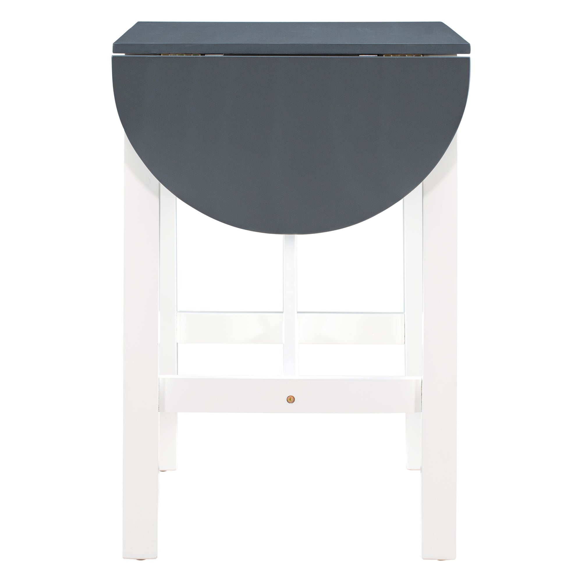 TOPMAX 3-Piece Wood Counter Height Drop Leaf Dining Table Set with 2 Upholstered Dining Chairs for Small Place White+Gray