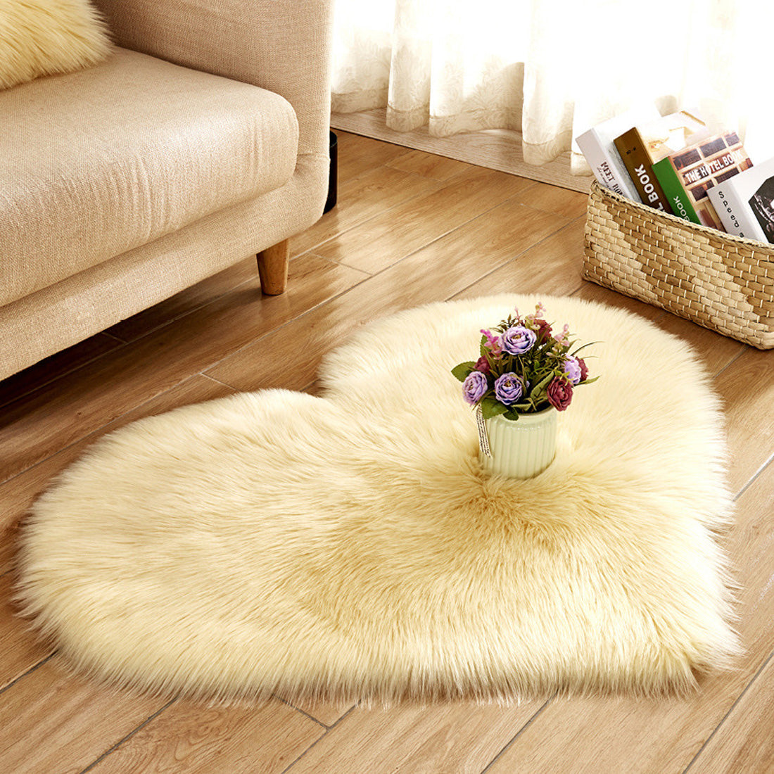 Tapis Love Heart en laine artificielle, tapis de sol en fausse fourrure, tapis de salon doux et moelleux, tapis de chambre à coucher