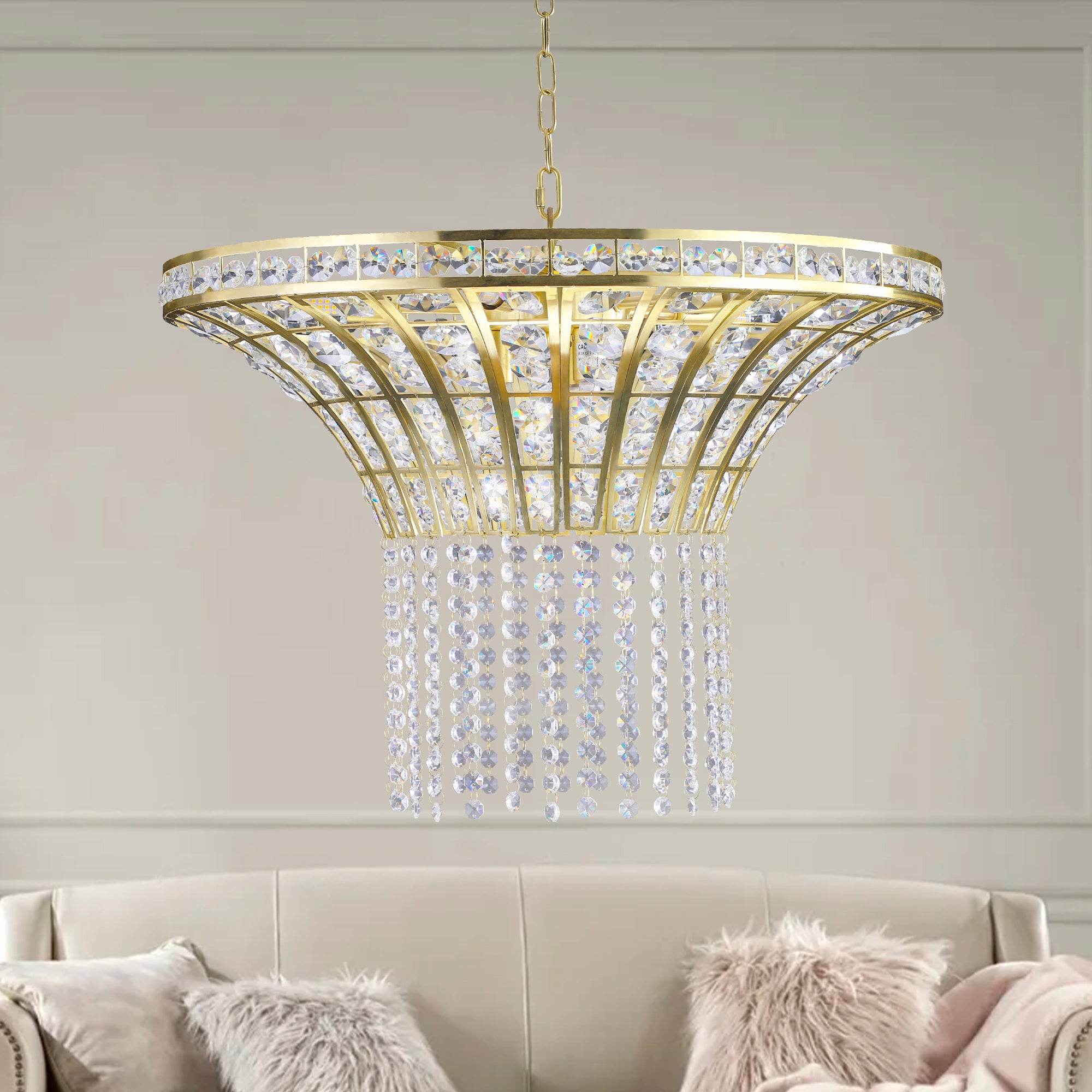 Lustre cascade en cristal à 8 lumières de 23,6 po de large