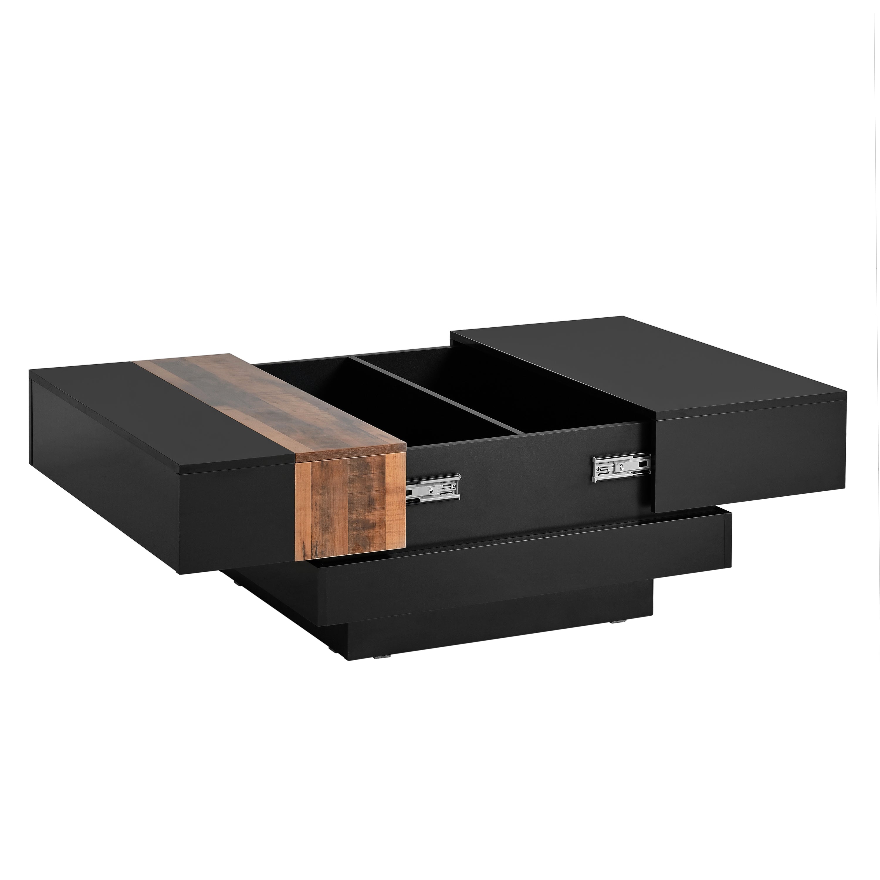ON-TRANS 31,4 pouces x 31,4 pouces avec plateau coulissant, table centrale haute brillance, espace de rangement caché noir