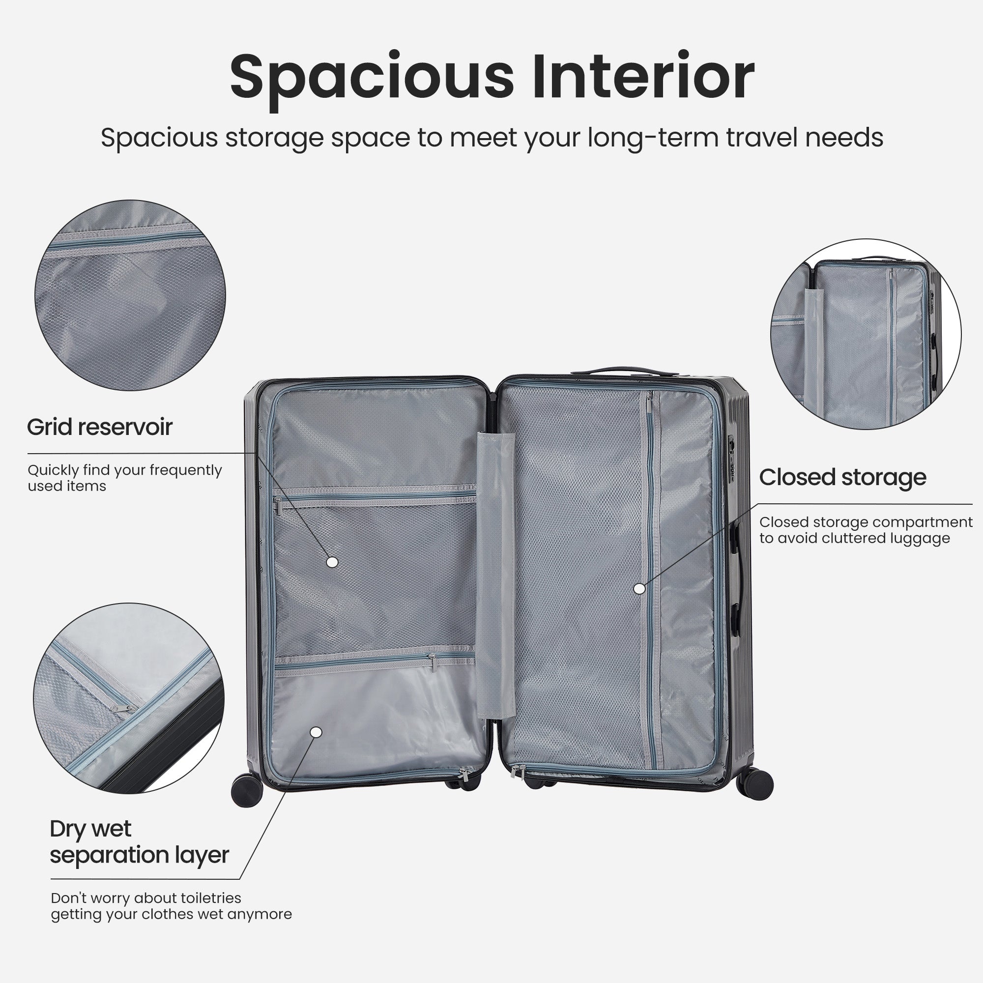 Ensemble de 4 valises (20"/24"/29"/sac de voyage), valises légères et résistantes en PC et ABS avec porte-gobelet pliable, serrure TSA, noir