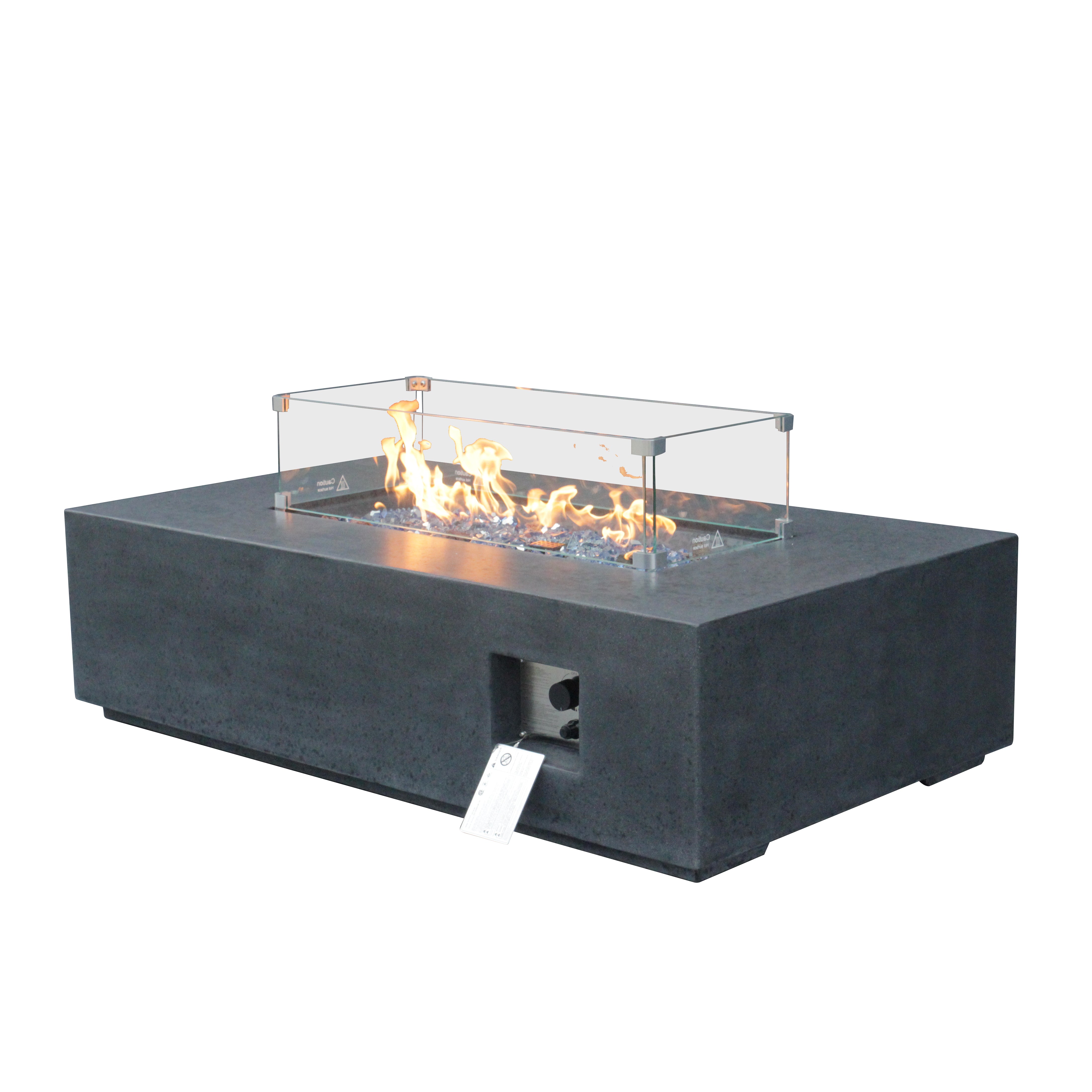 Table de foyer rectangulaire au gaz propane en béton pour l'extérieur de 52 pouces de couleur gris foncé