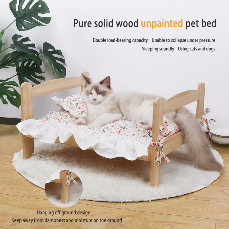 Filet de lit pour animal de compagnie en bois massif, nid pour chat rouge, panier pour chien, été et hiver, du sol au sol, panier pour chat en bois amovible et lavable