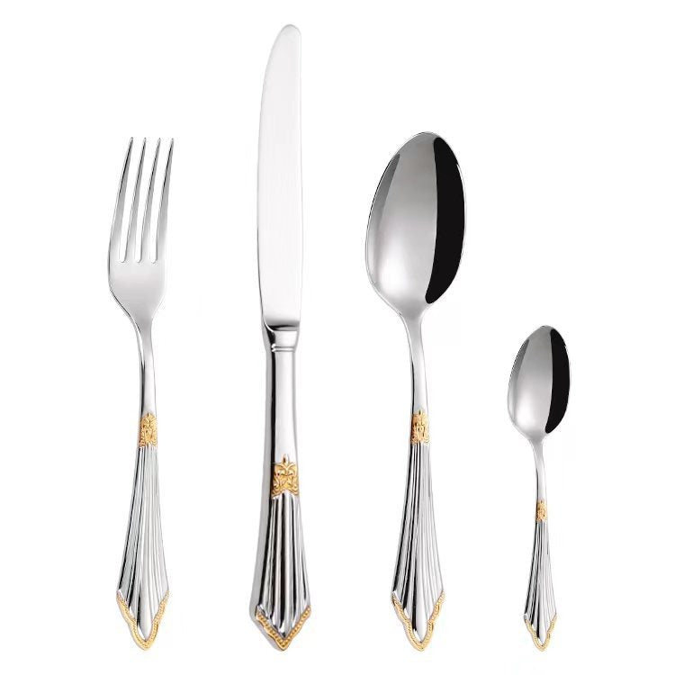 304 stainless steel knife, fork, spoon, hotel Western tableware, steak knife, fork, dessert spoon, fork, 4 piece set