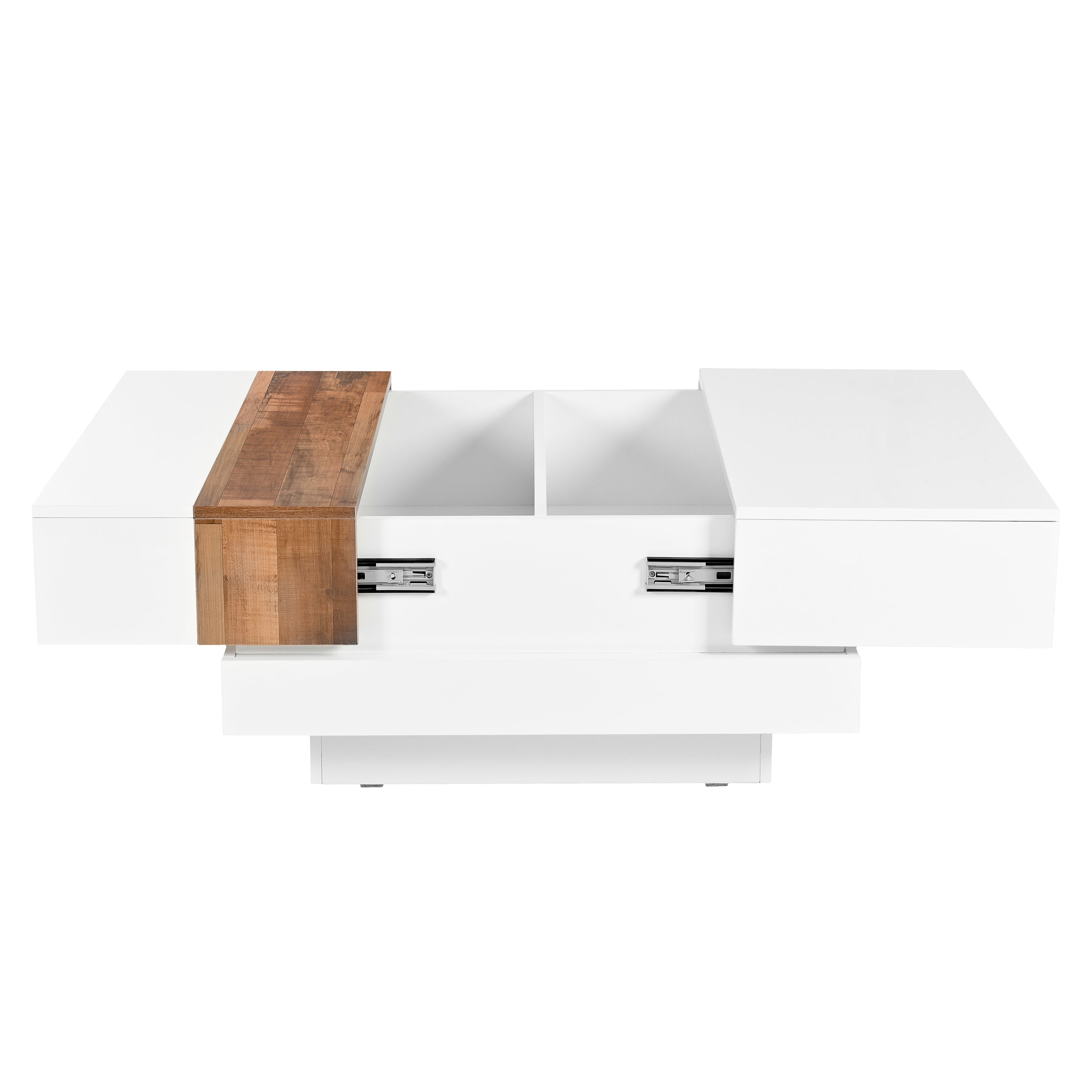 ON-TRANS 31,4 pouces x 31,4 pouces avec plateau coulissant, table centrale haute brillance, espace de rangement caché blanc