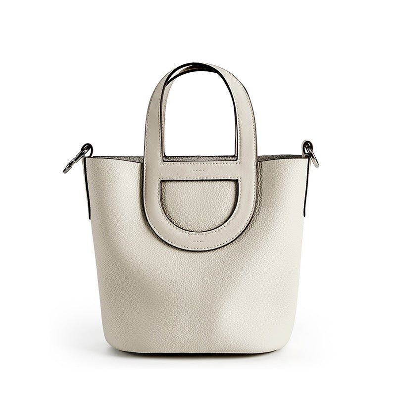 Sac seau en cuir véritable pour femme, sacoche à bandoulière en cuir de vachette avec couche supérieure et nez de cochon