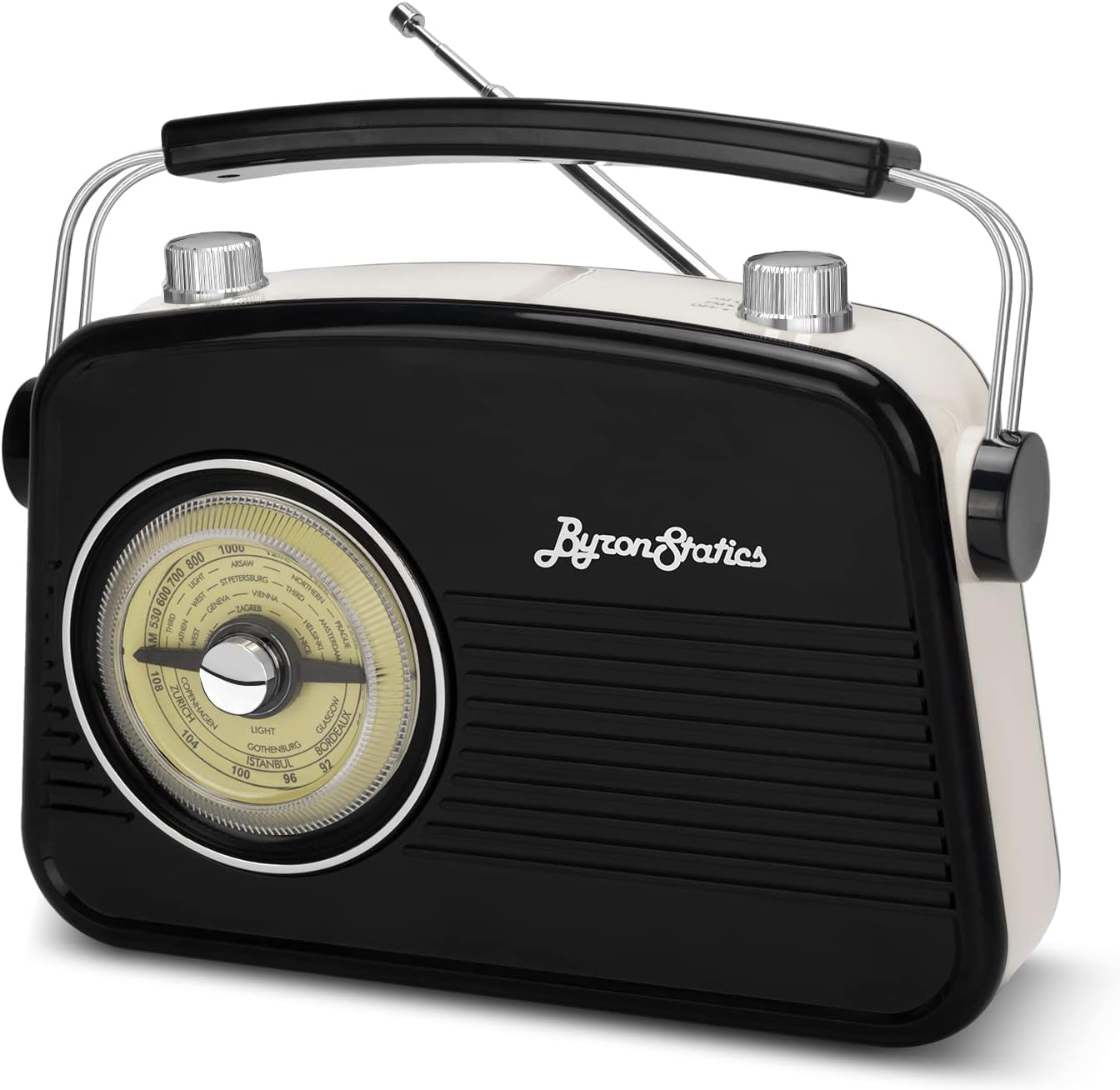 Radio AM FM noire - Petite radio portable vintage/rétro avec prise casque et grand cadran rotatif analogique