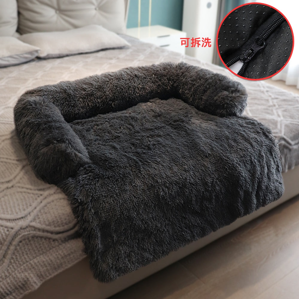 Grand canapé-lit d'hiver pour chien avec fermeture éclair, housse amovible, niche en peluche, tapis pour chat, canapé-lit pour grand chien