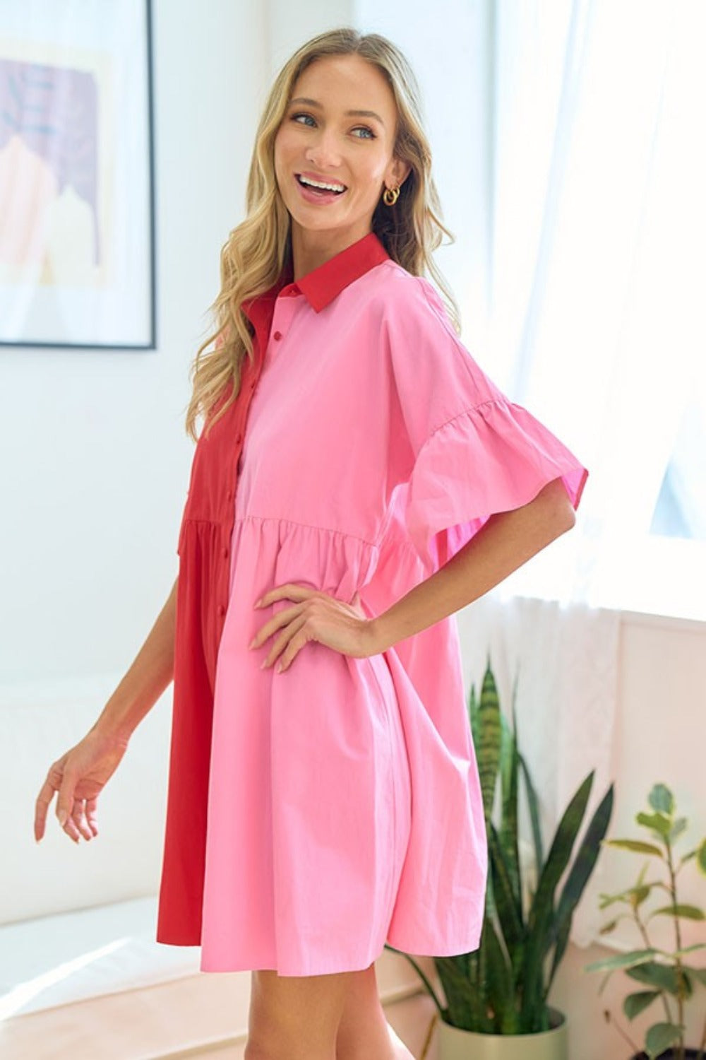 Robe babydoll boutonnée couleur bloc First Love, grande taille