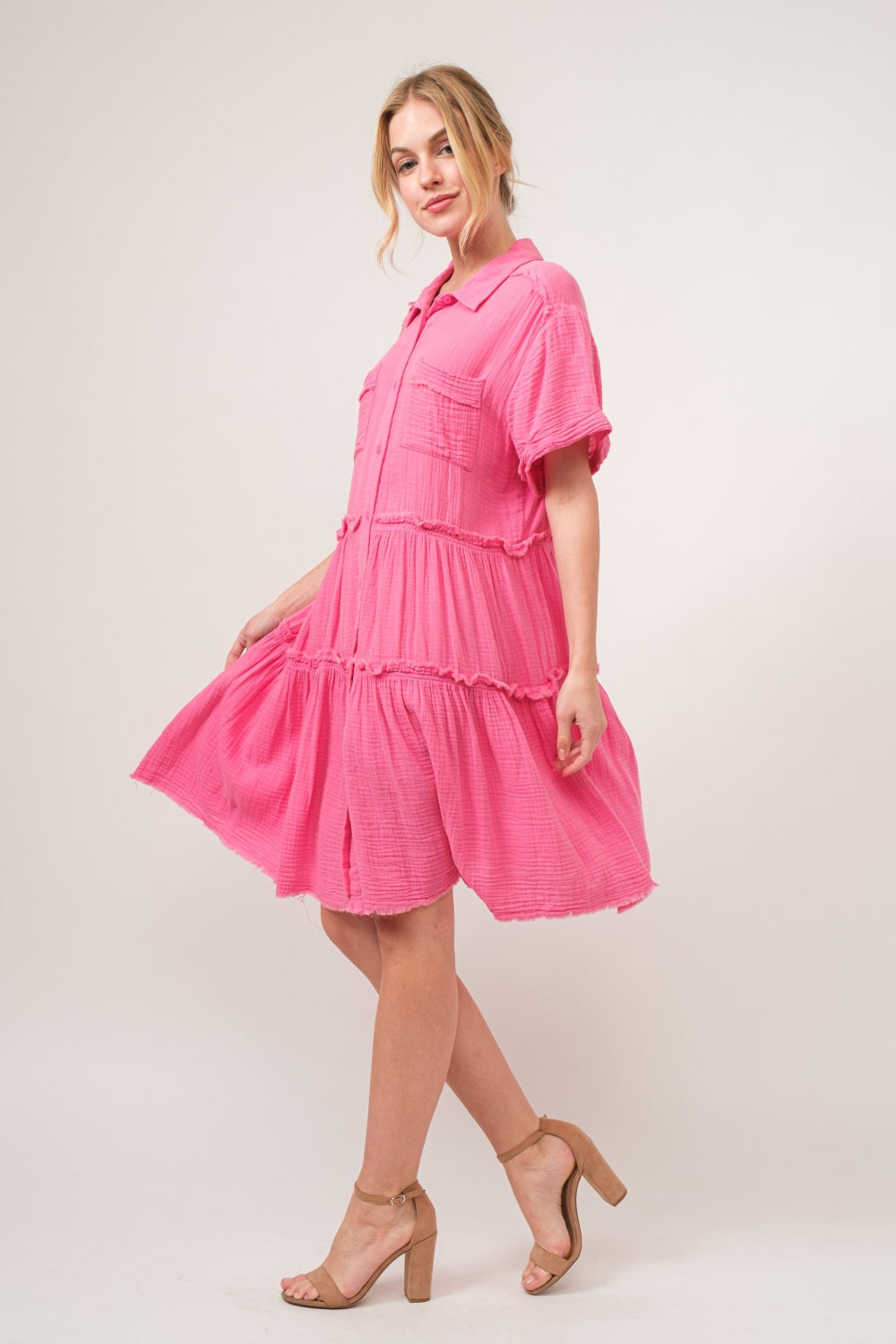Et le pourquoi - Robe chemise à volants délavée à bords bruts, taille réelle
