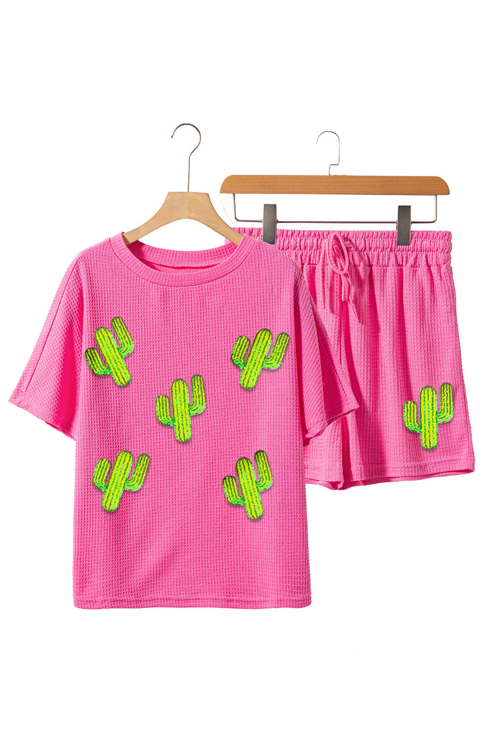 Ensemble haut et short à col rond en tricot gaufré