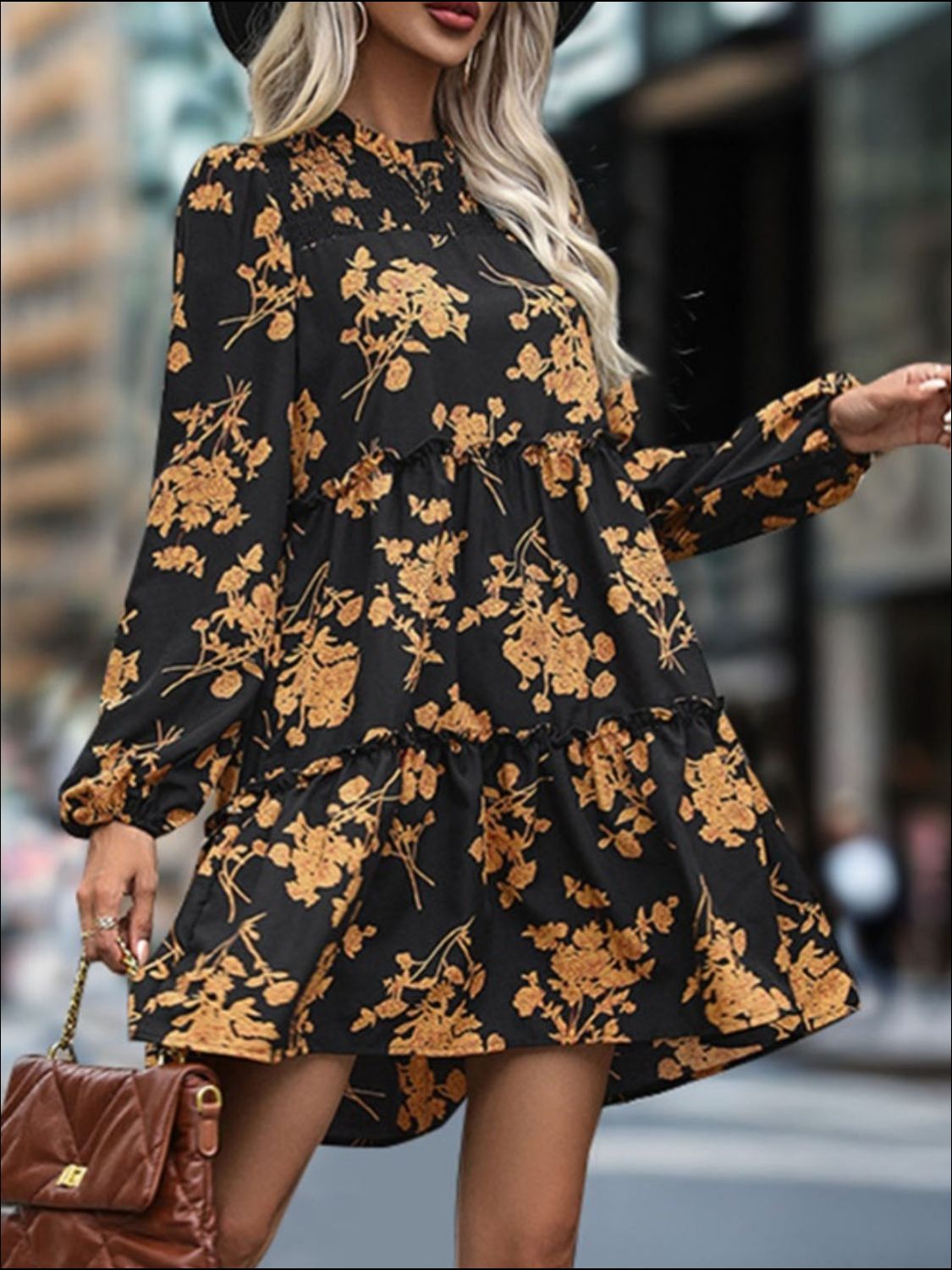 Mini-robe à manches longues et imprimé volants