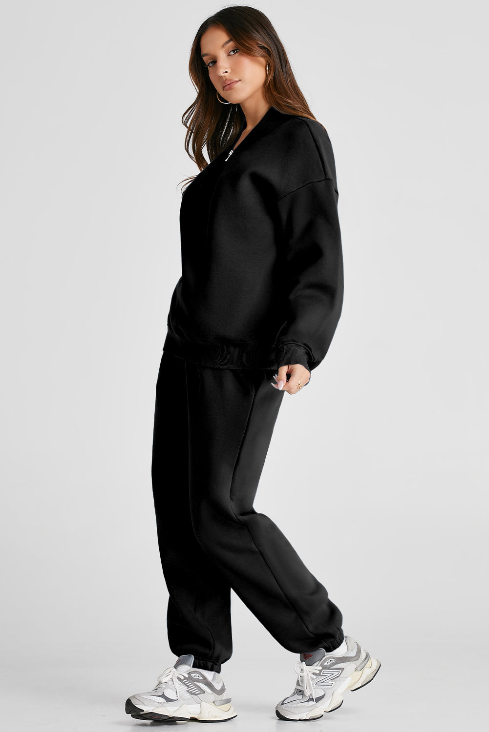Ensemble haut à manches longues et pantalon à fermeture éclair quart de tour