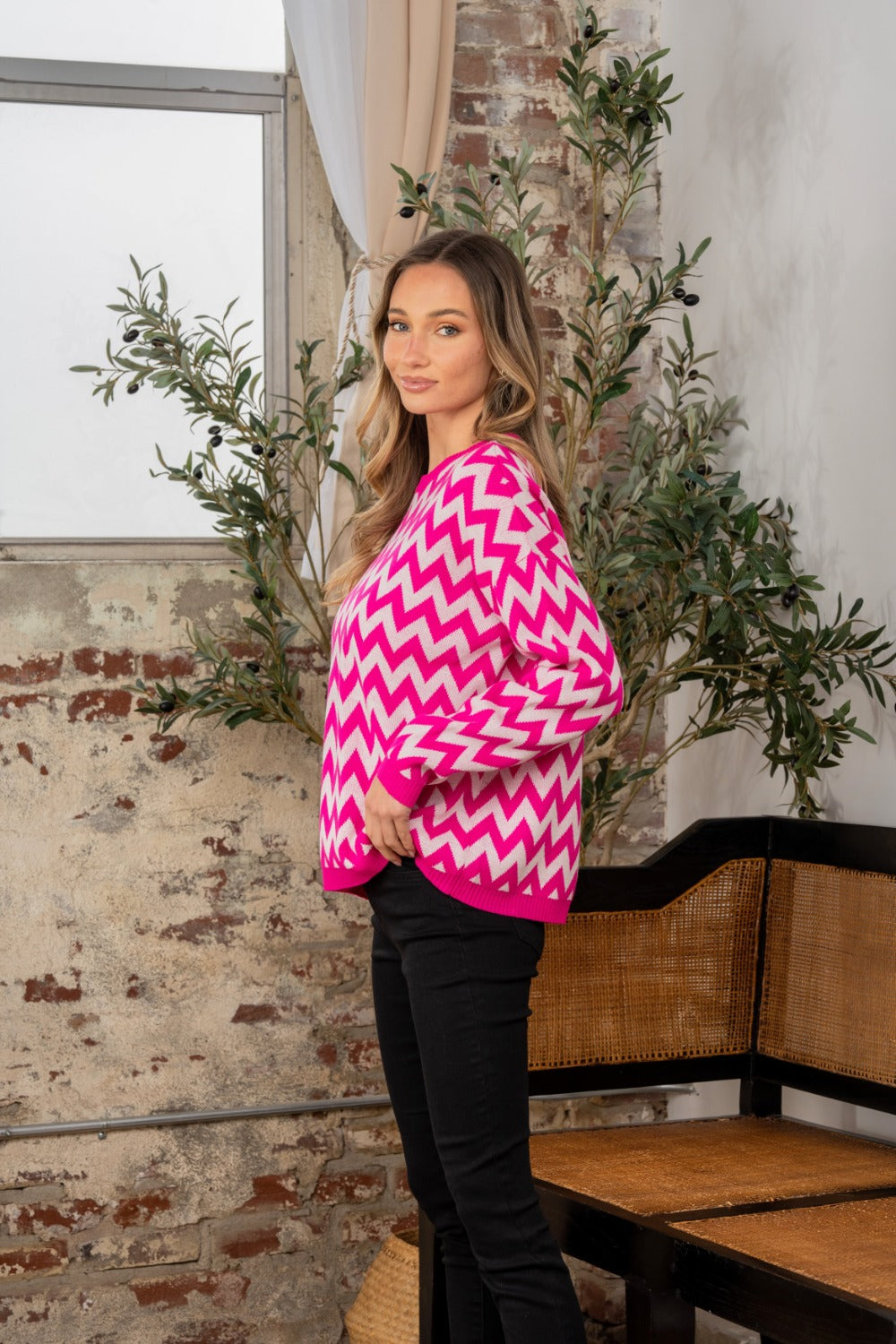 Pull à manches longues contrastées et rayures ondulées Sew In Love
